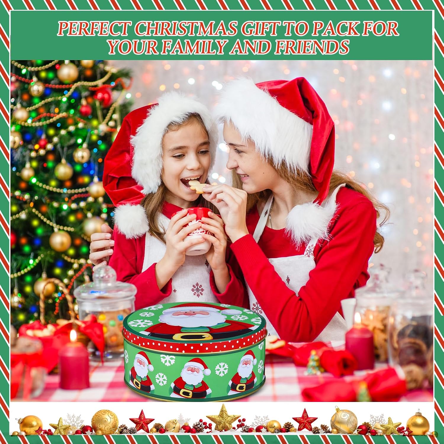 Blulu 3 latas de galletas de Navidad con tapas para regalar, recipientes de lata con tapas, latas de galletas festivas grandes, medianas y pequeñas,
