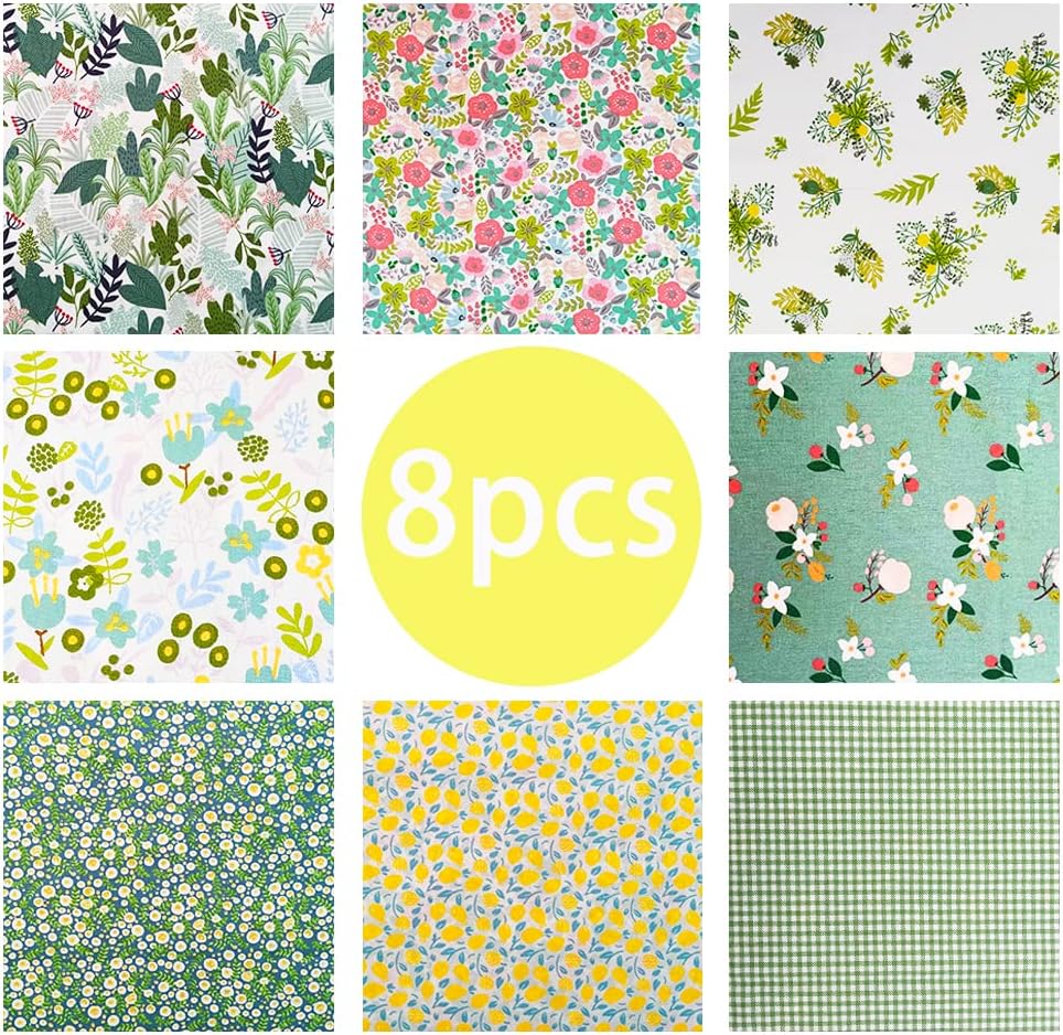 Fat Quarters – Paquete de 8 piezas de 100% algodón de 20 x 20 pulgadas (19.7 x 19.7 in), precortadas, para bricolaje, patchwork, costura, acolchado,