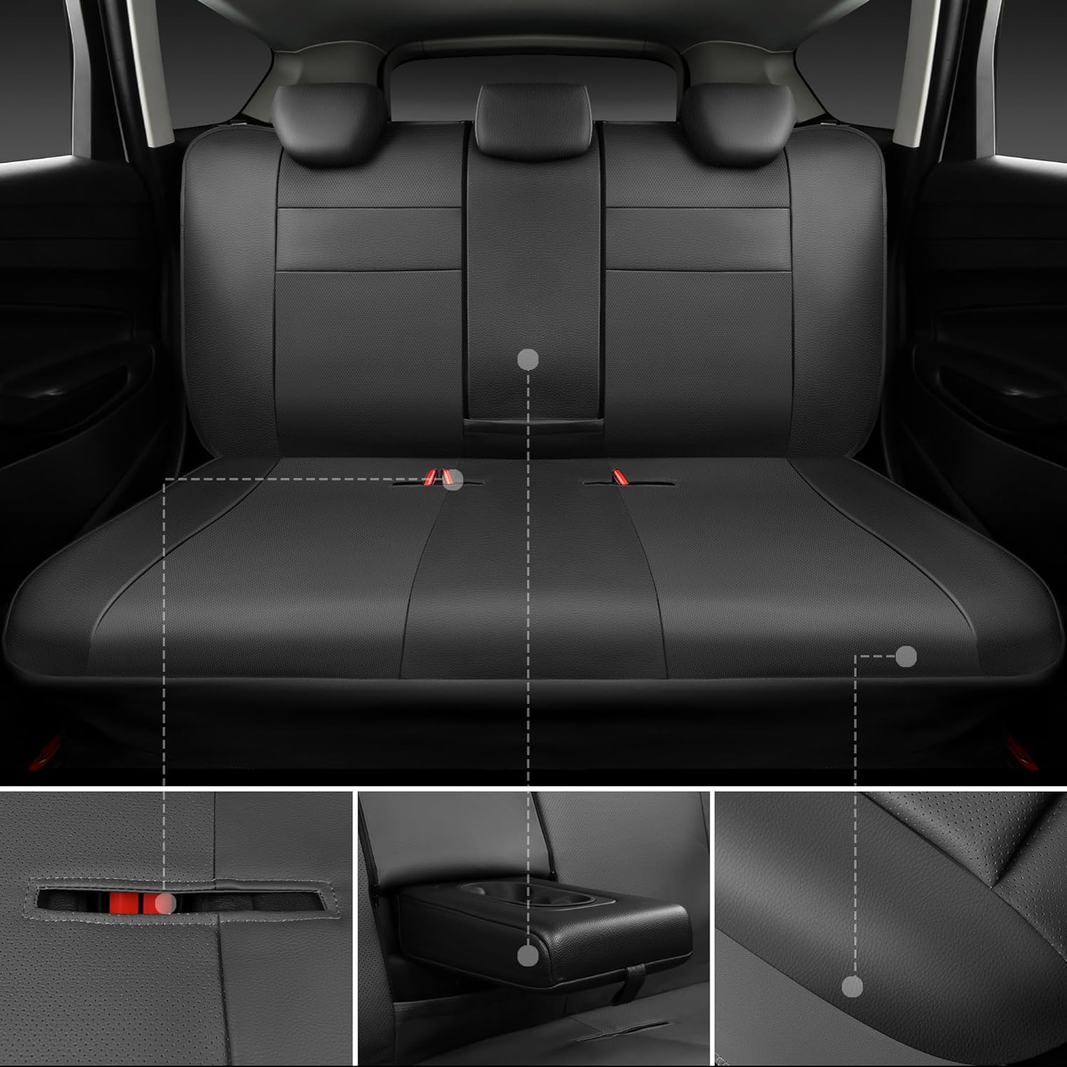 CAR PASS Juego completo de fundas de asiento de cuero, universal, resistentes al agua, soporte de respaldo de espuma 3D, comodidad de lujo, 5