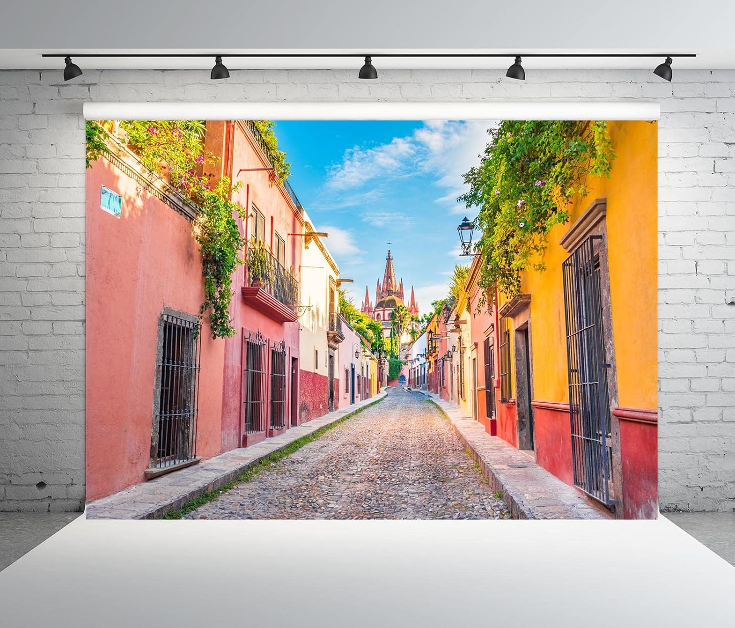 BELECO Telón de fondo de tela medieval de 8 x 6 pies, colorido hogar de San Miguel de Allende, México, aldea de México, fondo para cumpleaños, boda,