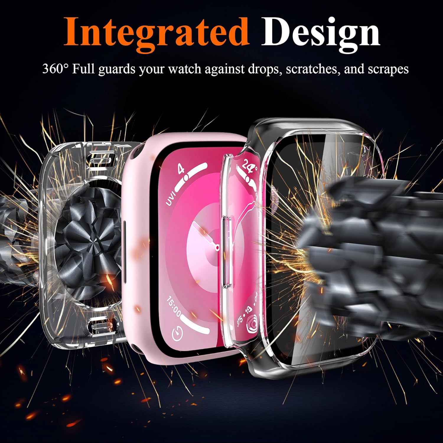 YMHML – Funda impermeable para Apple Watch Series 9 de 1.614 pulgadas, protector de pantalla de vidrio templado 360, cubierta frontal de