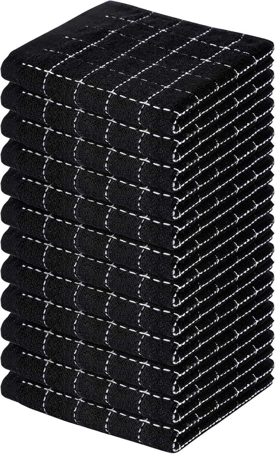 Homaxy Trapos de cocina de rizo de 100% algodón, ultra suaves y absorbentes, paños de secado rápido, 12 unidades, 12 x 12 pulgadas, color negro