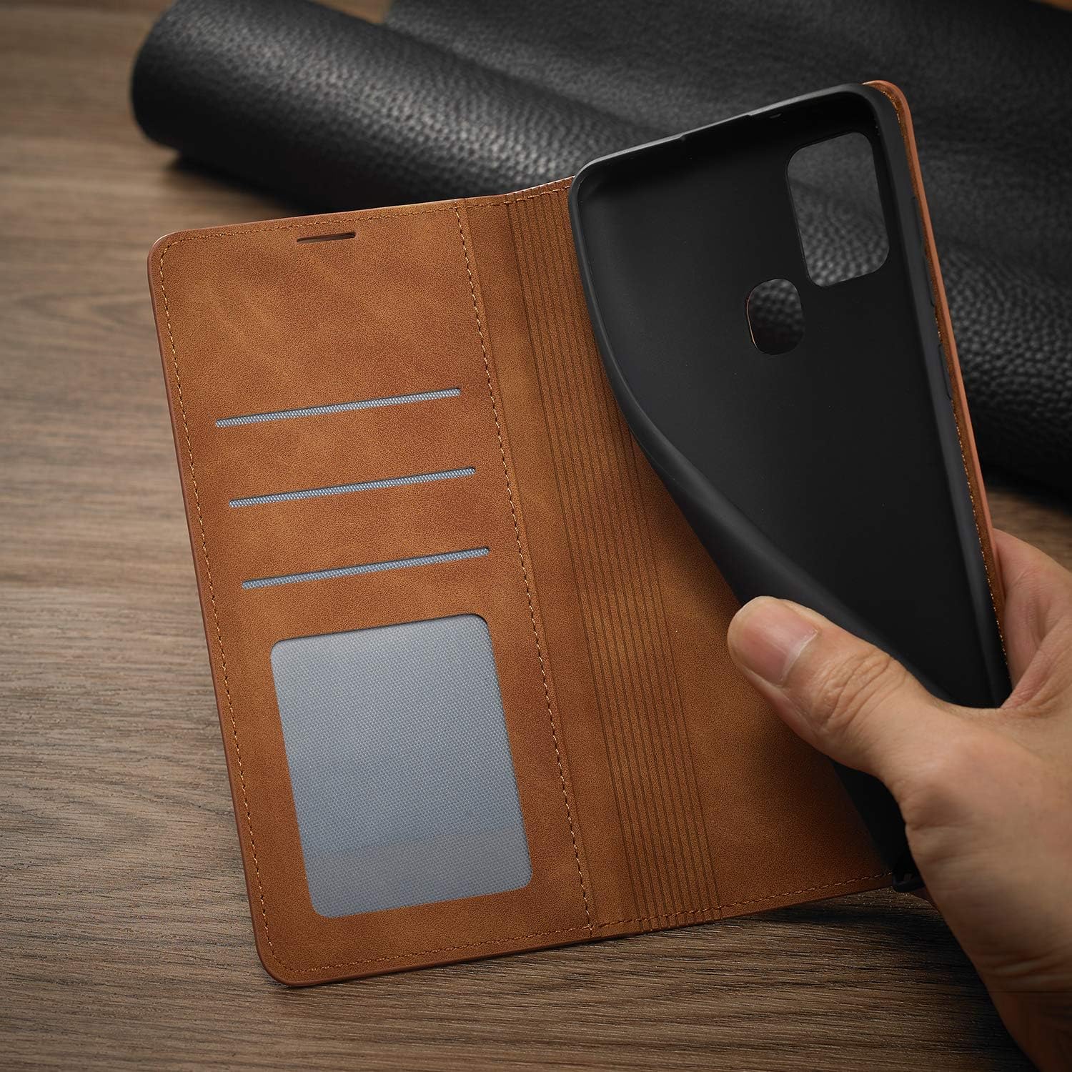 EYZUTAK Premium PU Cuero Flip Folio Caso Para Samsung Galaxy A21S, Funda Protectora Con Ranura Para Tarjeta Kickstand Cierre Magnético A Prueba De