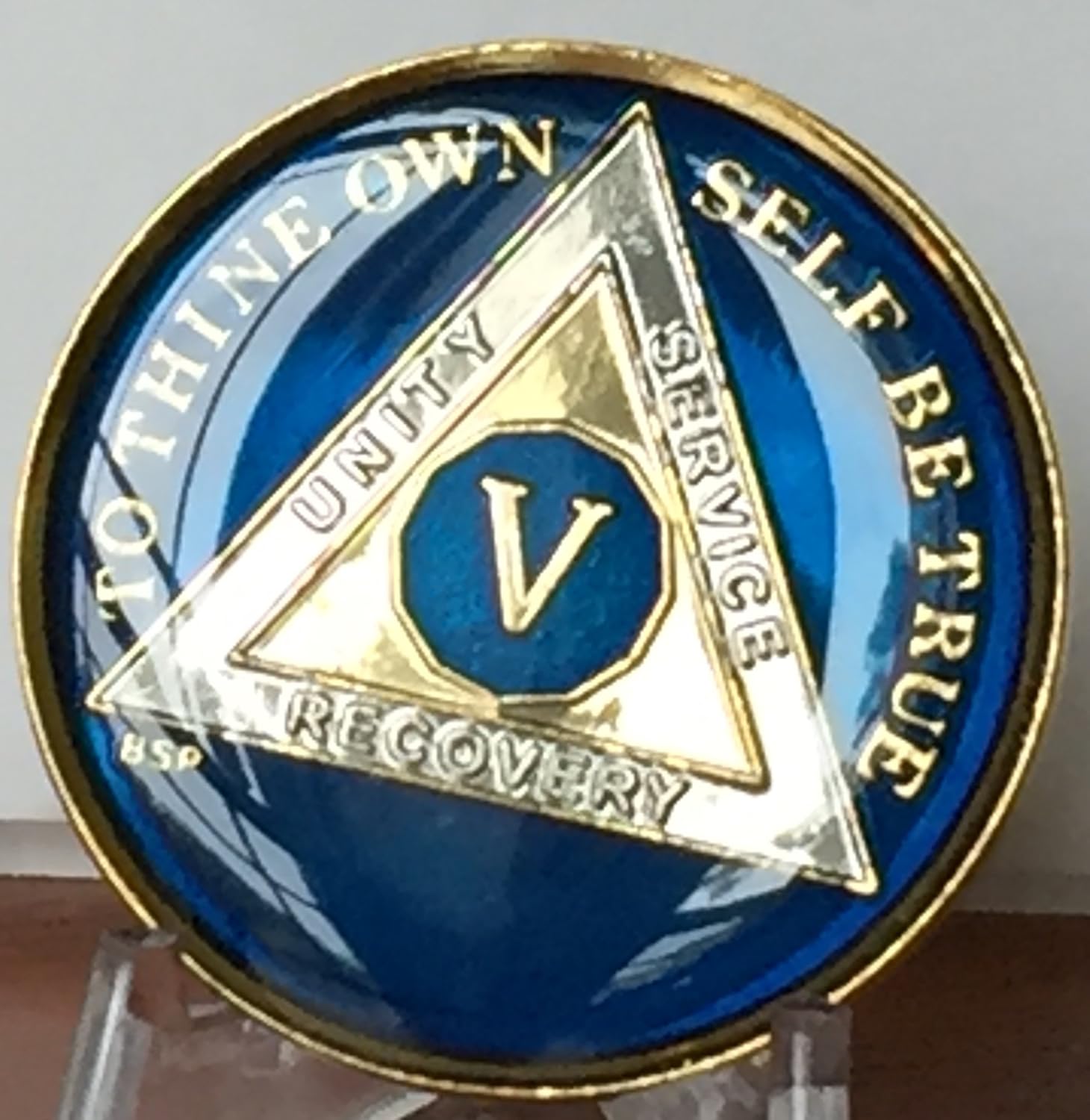 5 años azul medianoche AA Alcohólicos Medallón Anónimo Chip Tri Plate Oro y Níquel Chapado en Oración de Serenidad