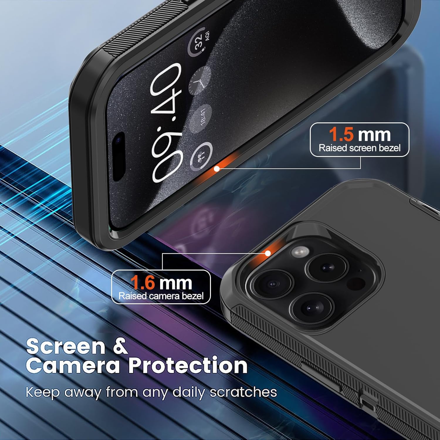 Annymall Funda para iPhone 15 Pro Max con 2 protectores de pantalla, protección contra caídas a prueba de golpes, cuerpo completo, resistente, 3