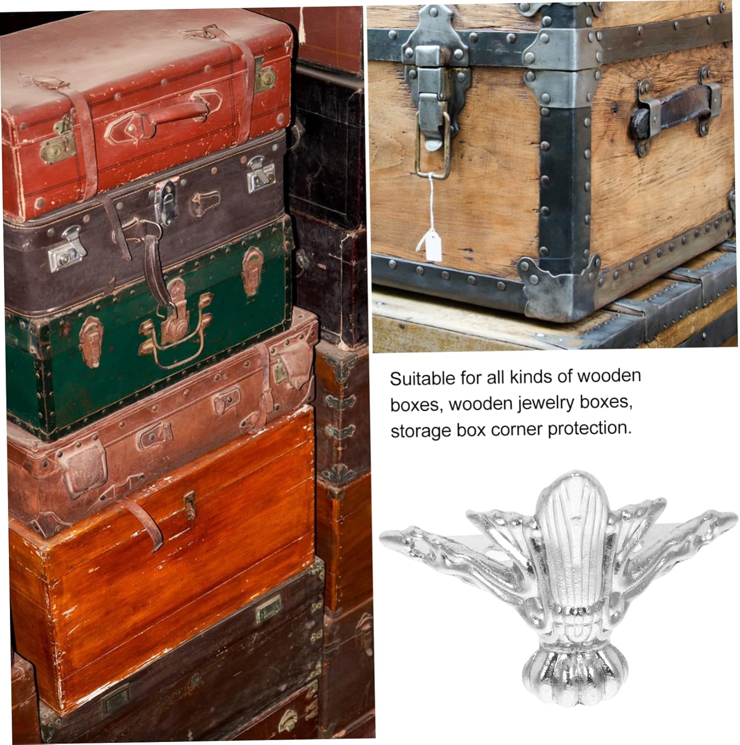 Uonlytech Caja de 20 piezas de pies antiguos muebles vintage decorativos madera caso patas joyería esquina protector pan aleación zinc plata antigua