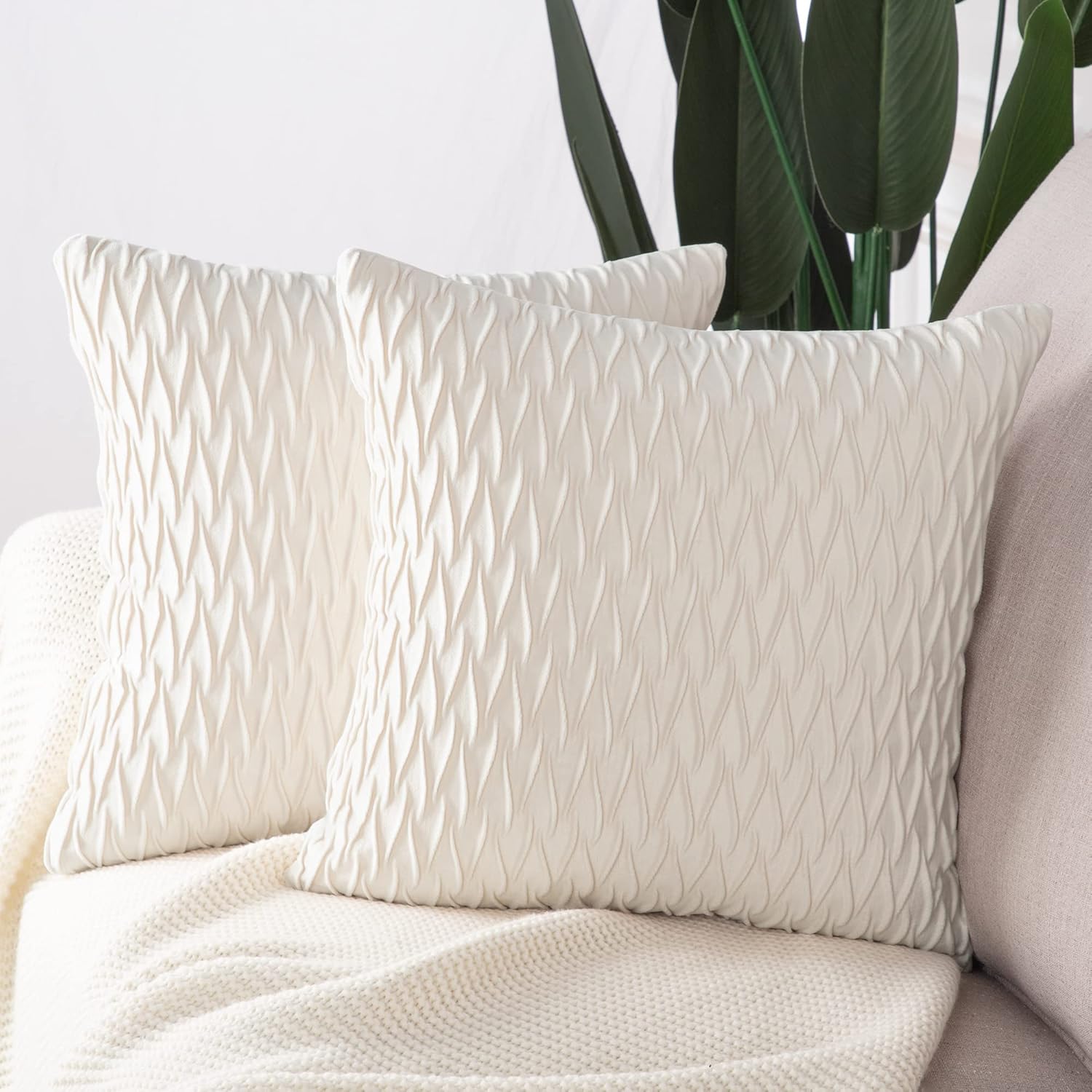 MADIZZ Juego de 2 fundas de almohada decorativas de terciopelo súper suave con textura y estilo europeo lujoso, fundas estilo europeo para sofá y