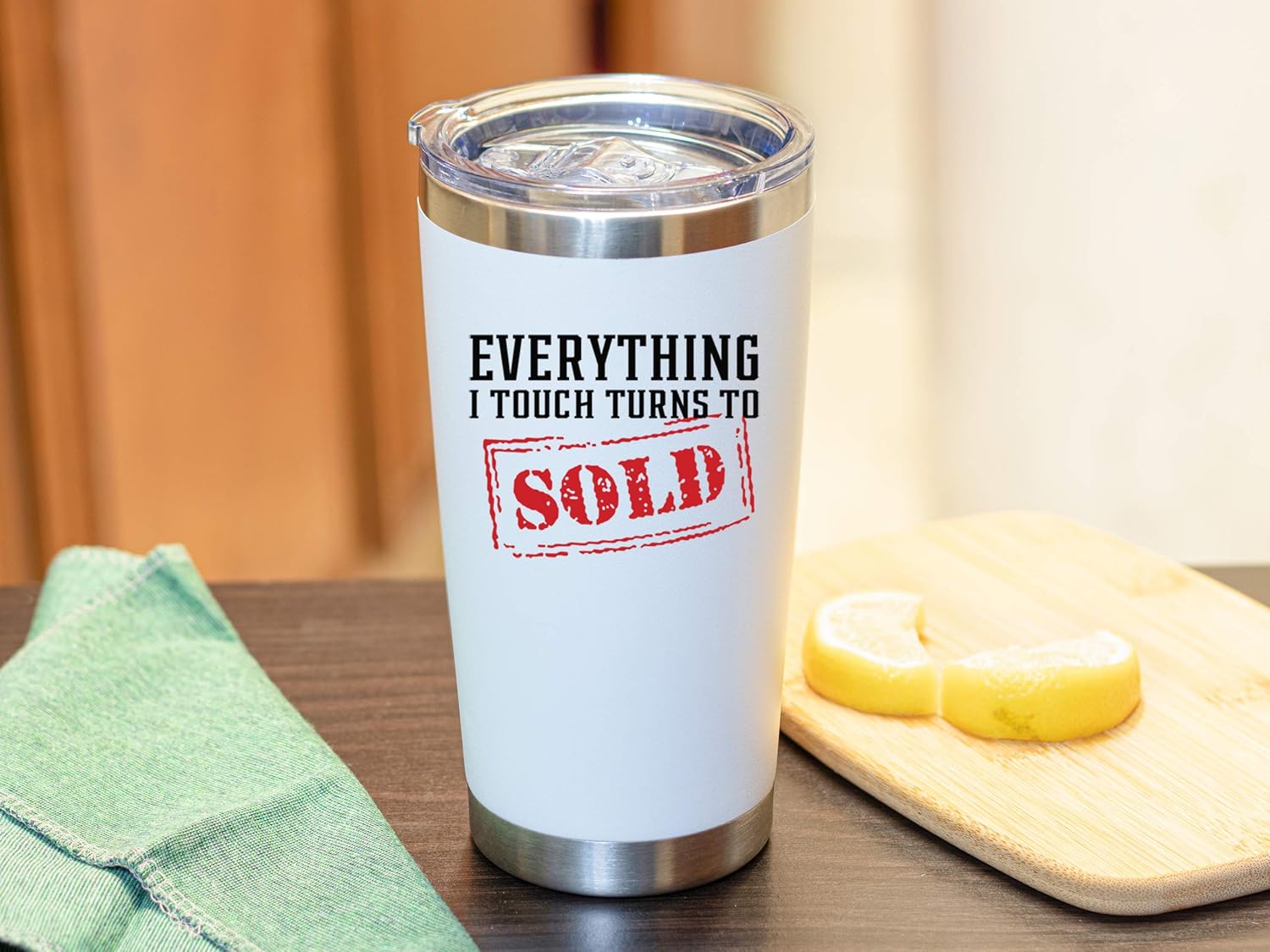 KLUBI Taza de café con texto en inglés “Everything I Touch Turns to Sells” (Todo lo que toque se vuelve a vender) de 20 onzas, idea de regalo para