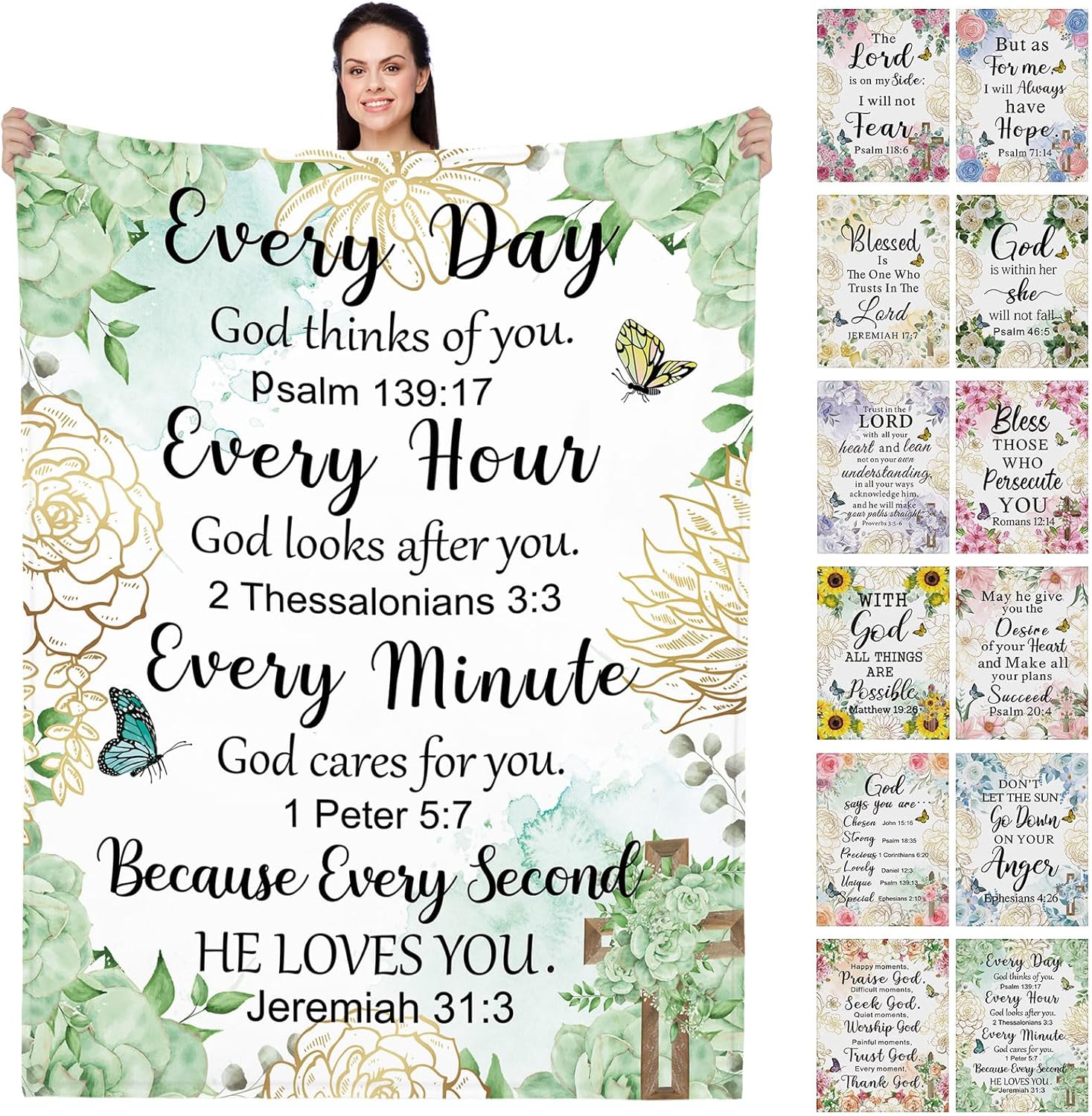 12 unidades de regalos cristianos para mujeres, manta de versículo de fe bíblica, mantas religiosas para iglesia para el día de la madre (50 x 60