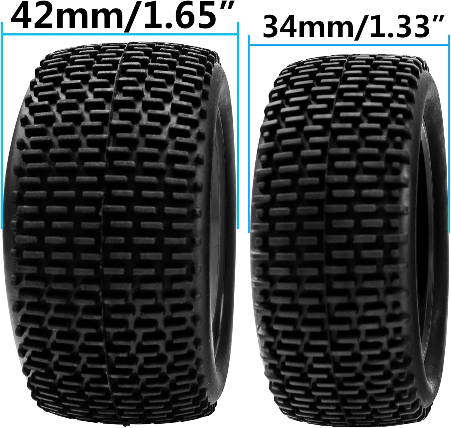 OD 88mm3.46″ Neumático de goma delantero trasero y llantas de plástico 0.472 in cubo hexagonal compatible con Redcat Tornado Shockwave HPI HSP