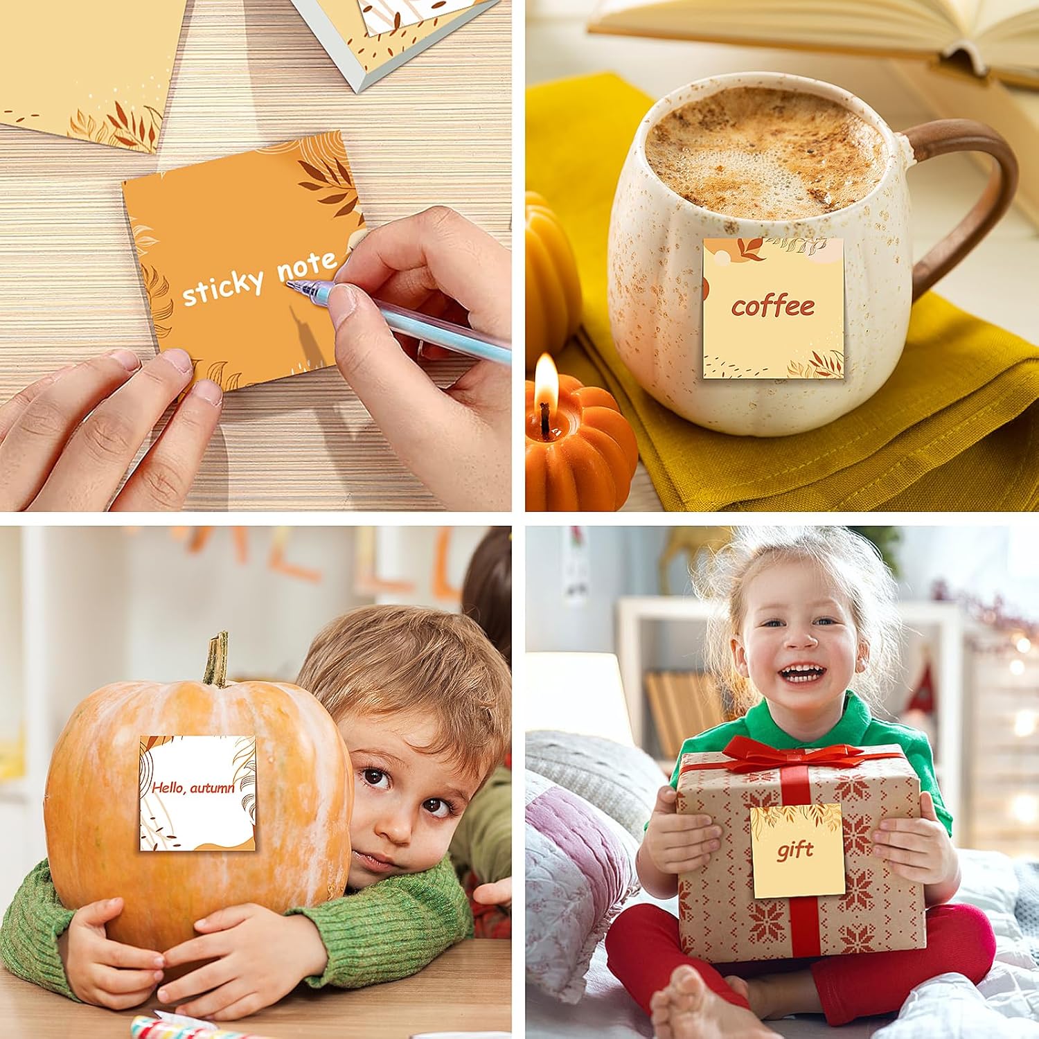 16 notas adhesivas de otoño, estilo bohemio, diseño de otoño, blocs de notas autoadhesivas, notas adhesivas para escuela, oficina, hogar,
