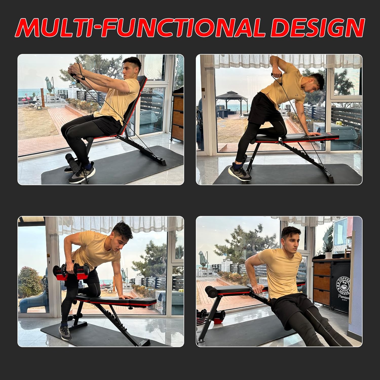 Banco de pesas ajustable con alas de entrenamiento de fuerza para entrenamiento de cuerpo completo, inclinación plegable para gimnasio en casa,