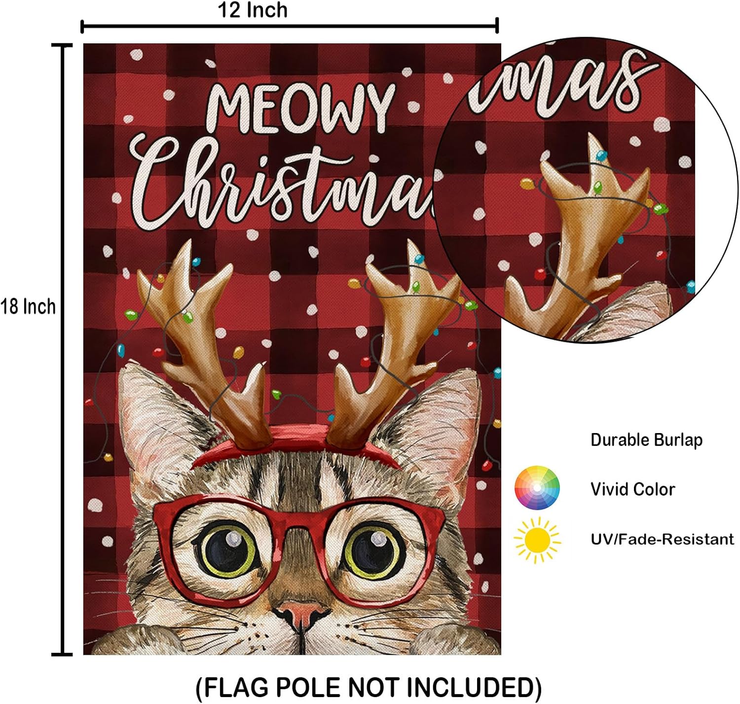Banderas de jardín de Feliz Navidad de 12 x 18 pulgadas, verticales de doble cara, cuadros rojos navideños con gato, decoración exterior de patio