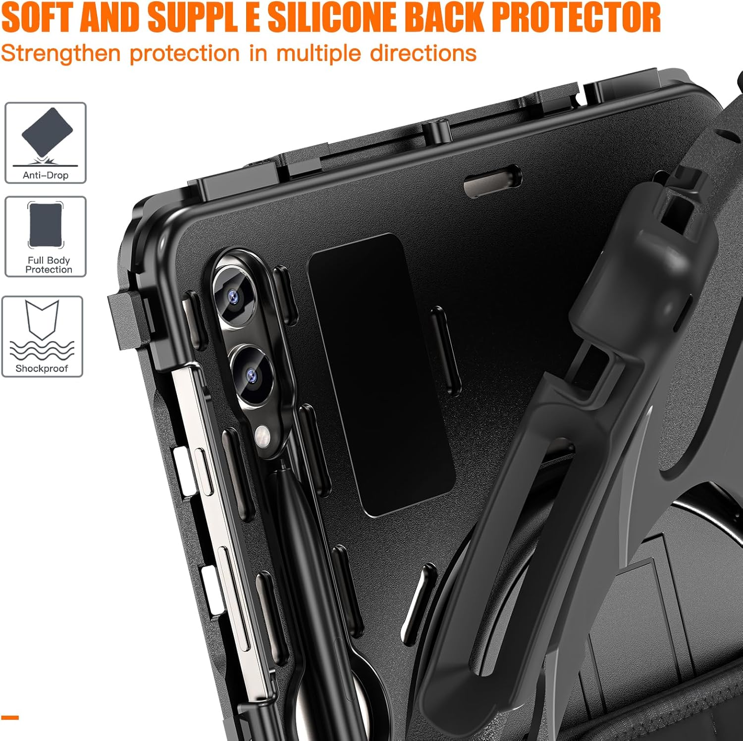 Funda para Galaxy Tab S7 FES8 PlusS7 Plus, grado militar, a prueba de golpes, con correa para manohombro, soporte giratorio para Samsung Galaxy Tab