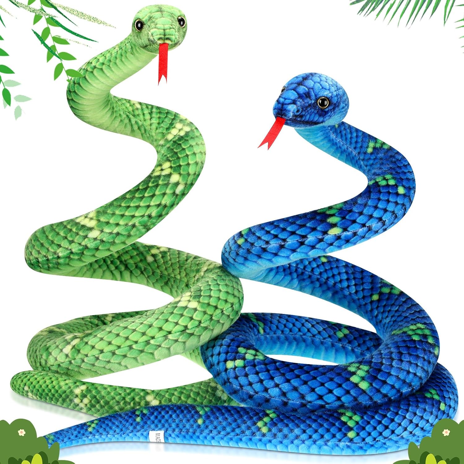 Hiboom 2 piezas de Boa Constrictor gigante de peluche de serpiente, serpiente gigante realista de 80 pulgadas, serpiente de peluche realista para