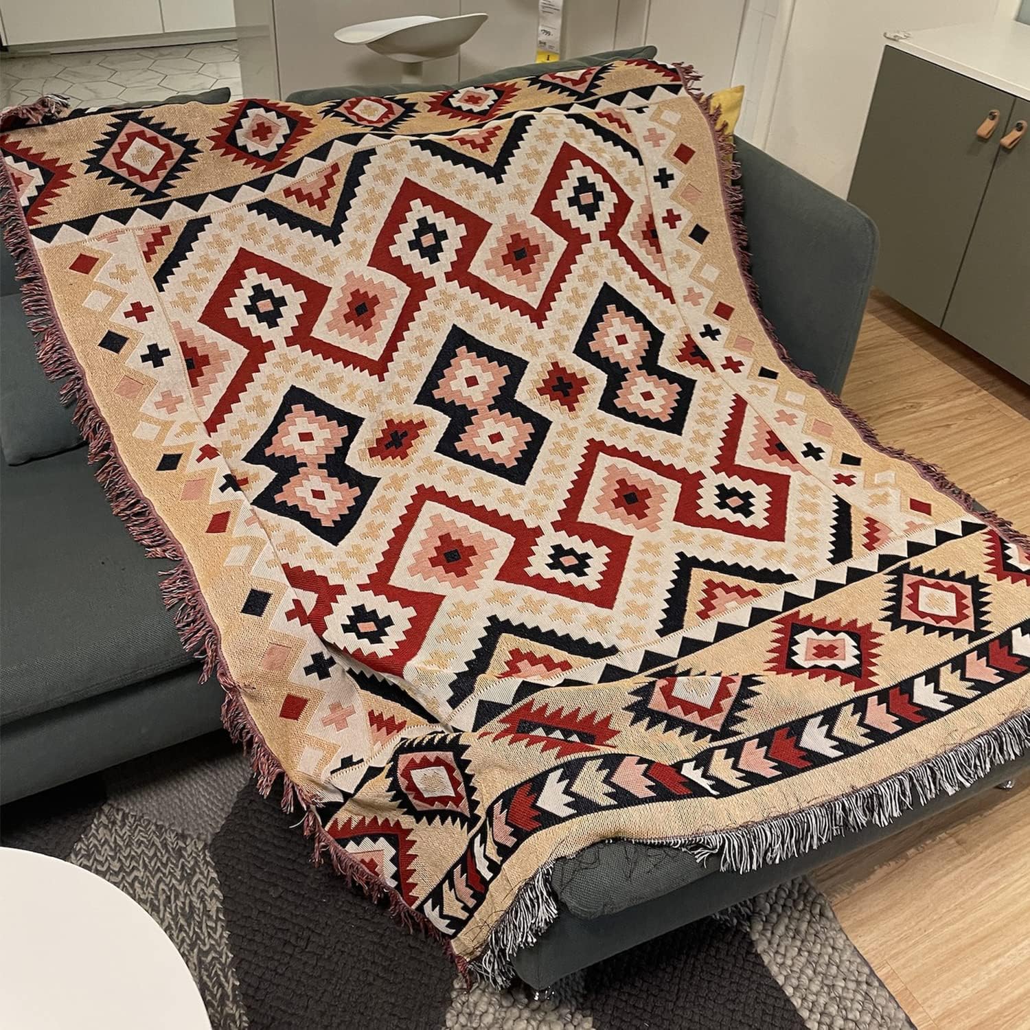 CCHYF Manta azteca del suroeste, manta nativa americana, reversible, decoración bohemia con borlas, manta mexicana para sofá, cama, sala de estar,