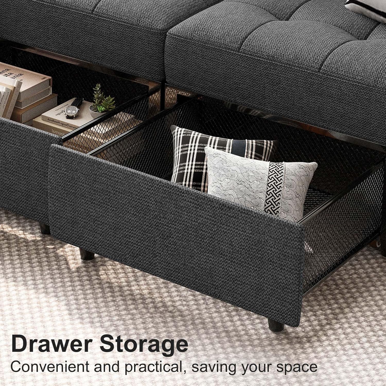 Belffin Sofá lateral de tela sin brazos, moderno módulo de asiento individual para sofá modular extraíble, sofá seccional, gris oscuro