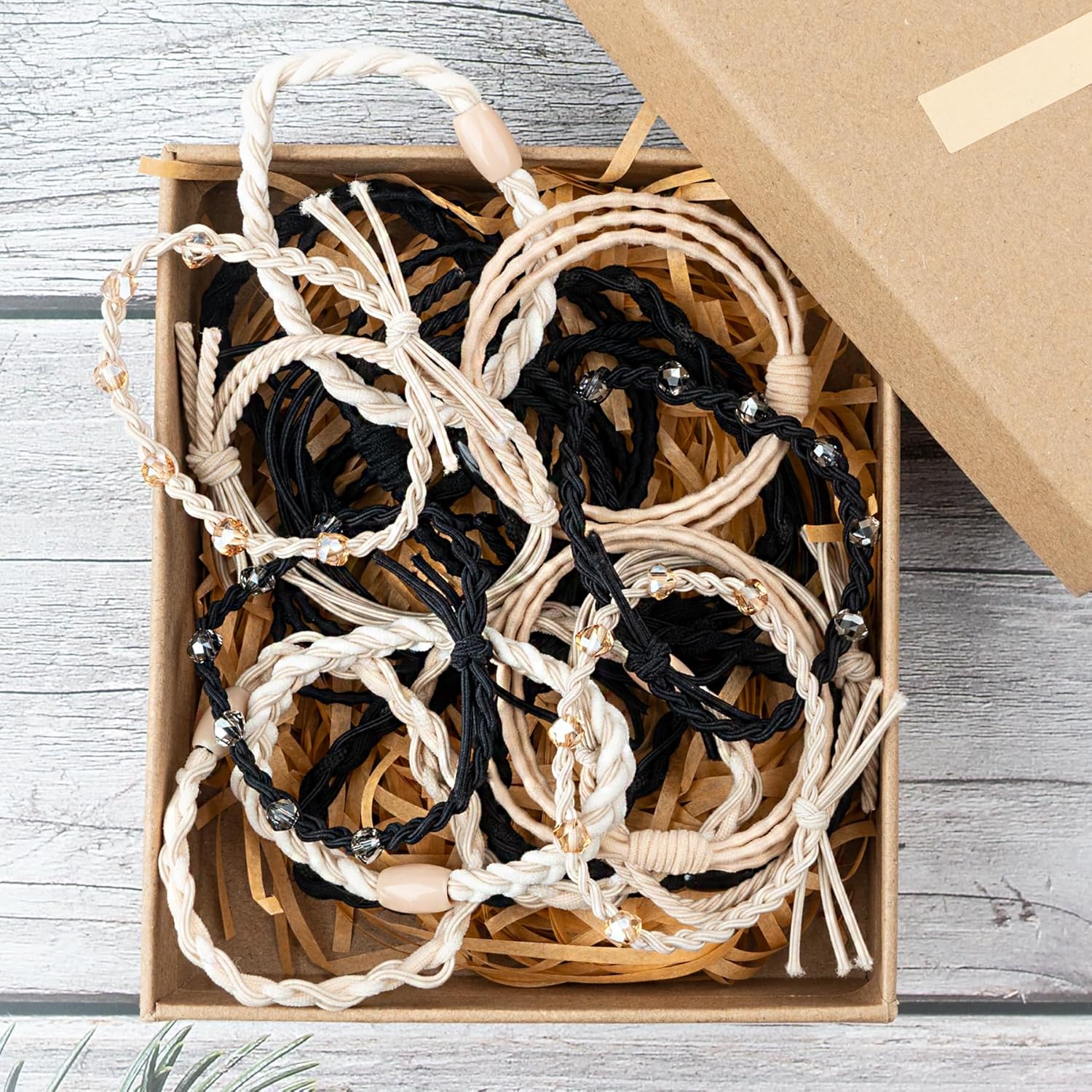 Metyond 20 pulseras bohemias para el cabello, lazos elásticos para el cabello, lazos para el cabello fino, 5 estilos de pulseras de doble uso y