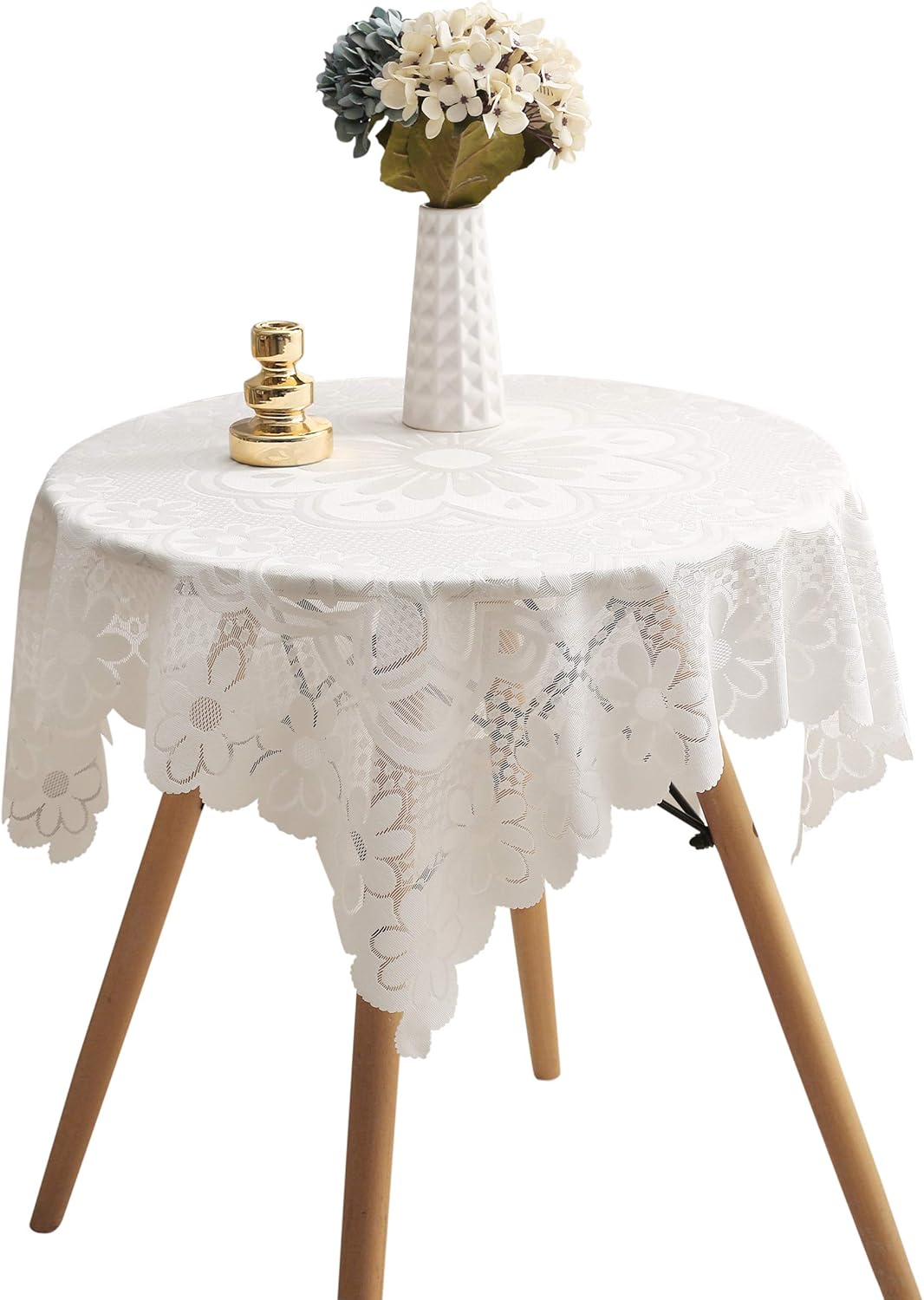 HOMECOOL Mantel cuadrado pequeño, mantel de ganchillo marfil para mesa auxiliar redonda de 34 x 34 pulgadas, girasol
