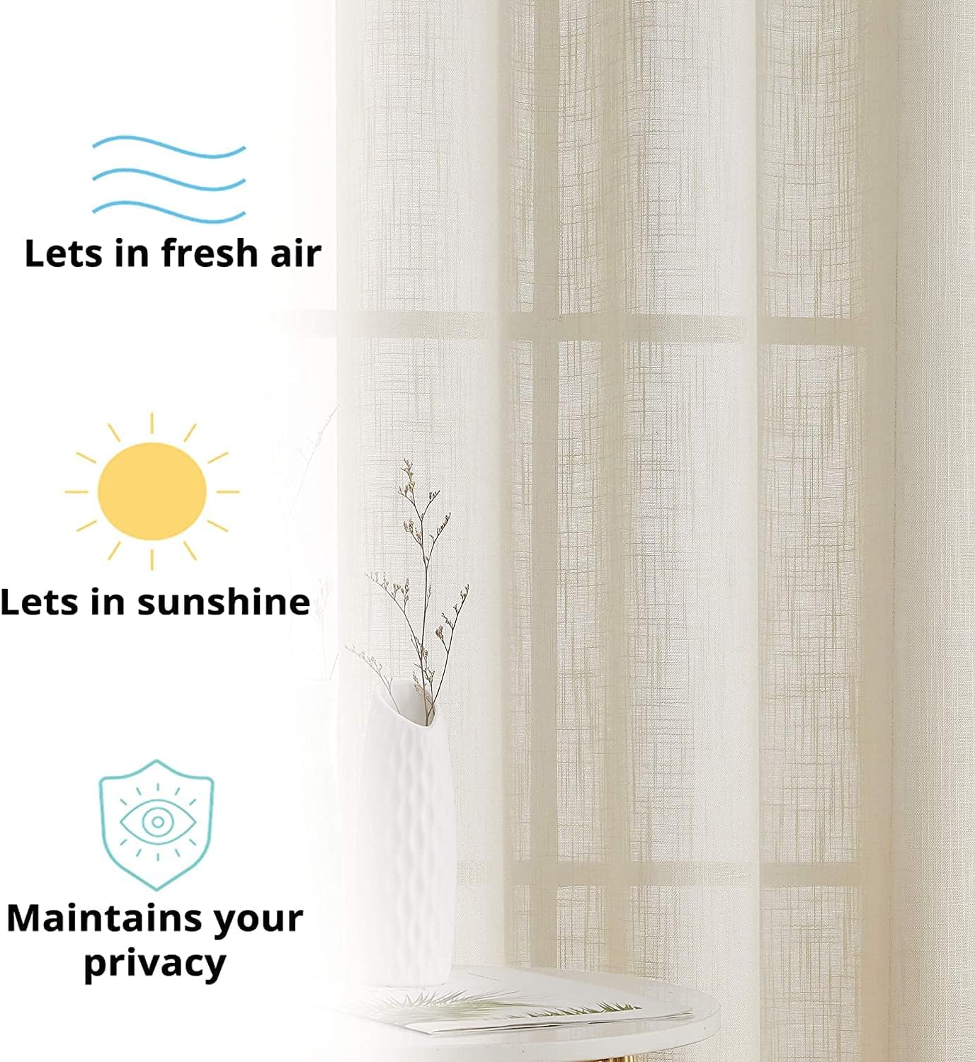 HLC.ME Abbey – Cortinas de lino sintético con textura, semitraslúcido, para filtrar la luz, con ojales transparentes, cortinas cortas y gruesas,