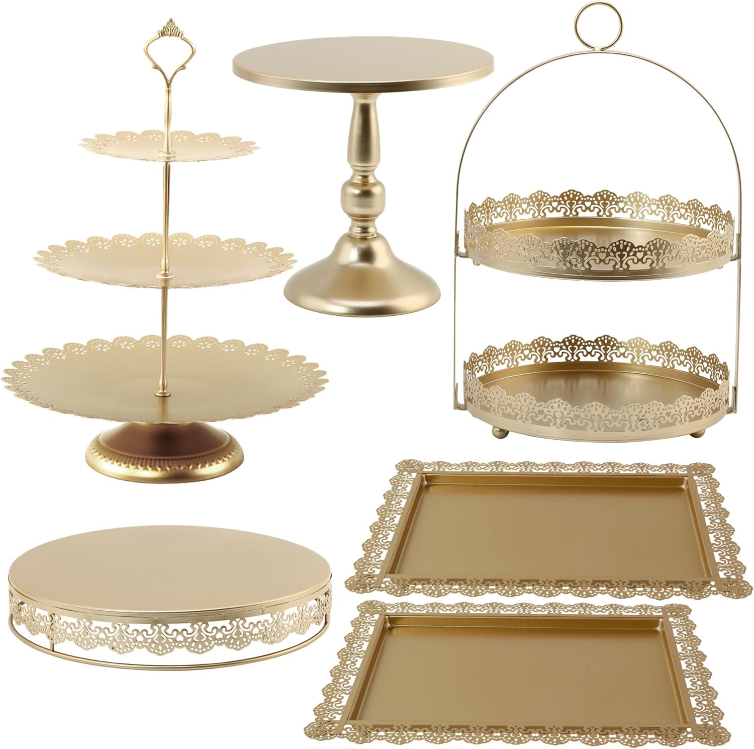 Juego de 6 soportes dorados para tartas, pedestal para cupcakes, plato de postre, bandeja de torre para servir, decoración para bodas, fiestas de