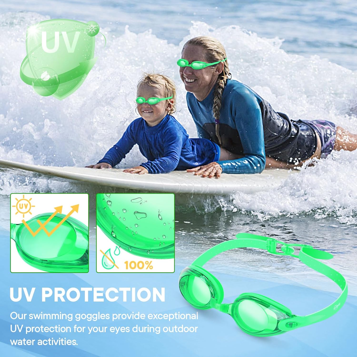 Gafas de natación de silicona coloridas de liberación rápida, antivaho y anti-UV, para adultos y jóvenes, con bolsa impermeable
