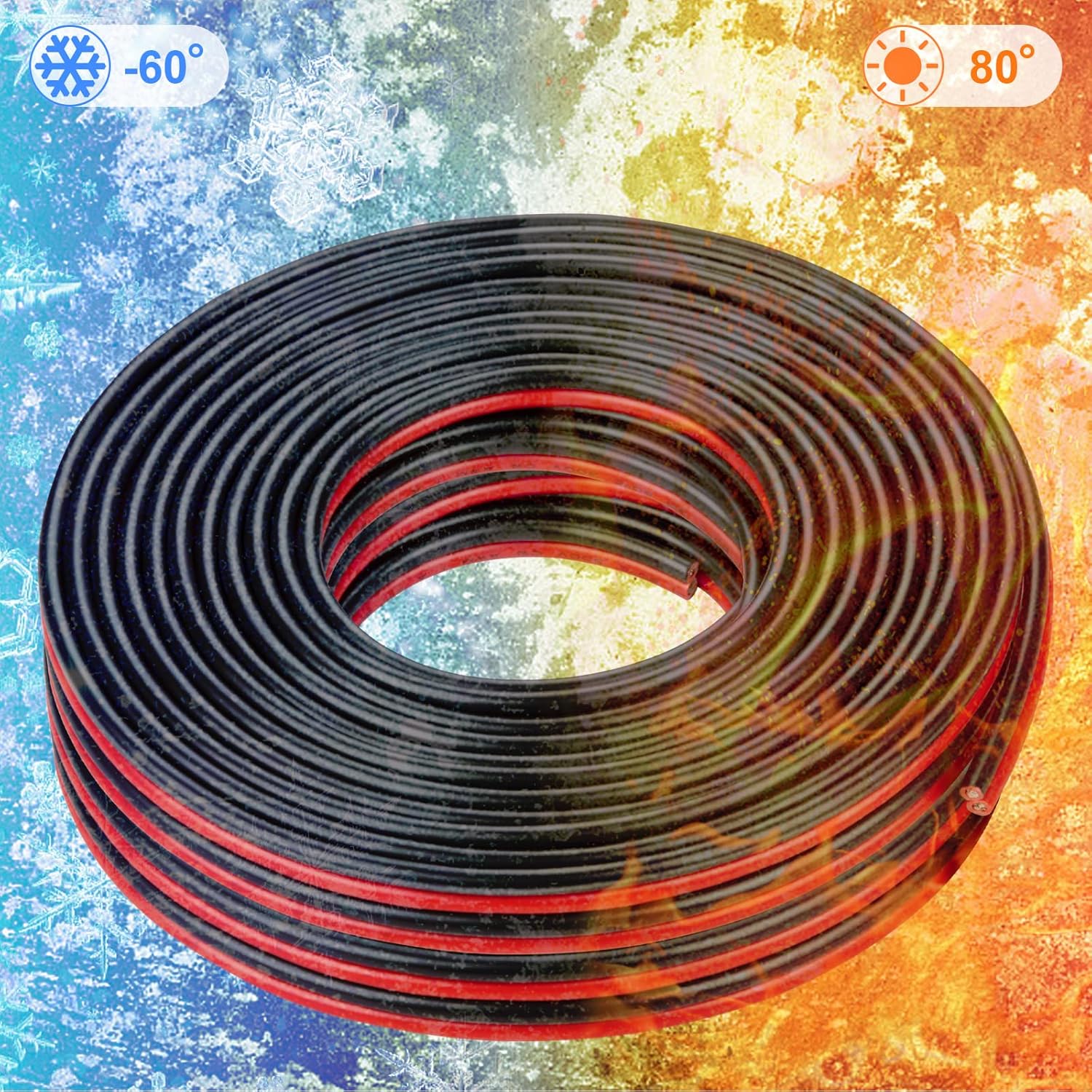 Shirbly Cable de cobre estañado de 50 pies de calibre 10, cable paralelo aislado de 2 conductores para panel solar, audio de automóvil, cable