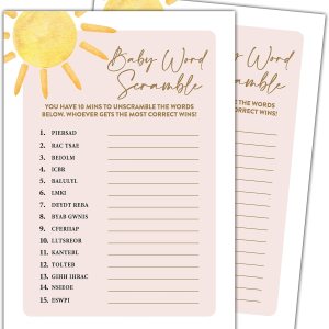 Boho Sunshine – 30 tarjetas de juego de palabras para bebé con 1 tarjeta de respuesta, suministros de fiesta de revelación de género (5 x 7 Boho Sunshine – 30 tarjetas de juego de palabras para bebé con 1 tarjeta de respuesta, suministros de fiesta de revelación de género (5 x 7