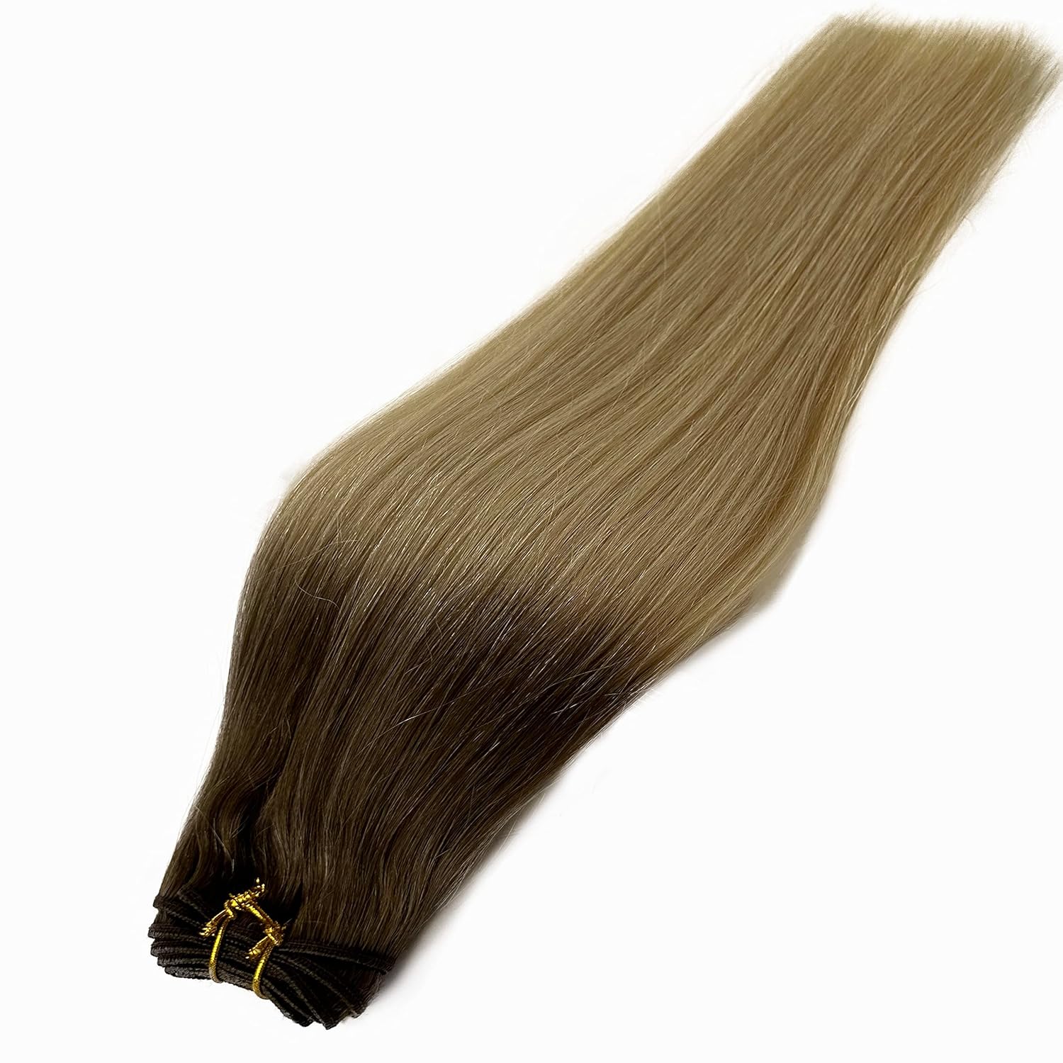 Extensiones de cabello humano rubio degradado atadas a mano, color rubio ceniza que se desvanece a rubio platino, atadas a mano, extensiones de