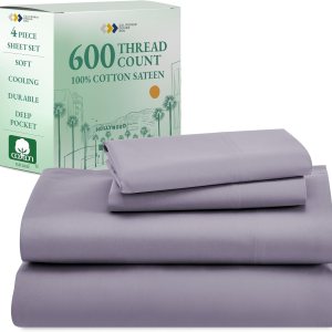 California Design Den – Juego de sábanas de 4piezas de 100% algodón, 600hilos, calidad de lujo de 5estrellas, con bolsillos profundos, ajustadas, California Design Den – Juego de sábanas de 4piezas de 100% algodón, 600hilos, calidad de lujo de 5estrellas, con bolsillos profundos, ajustadas,