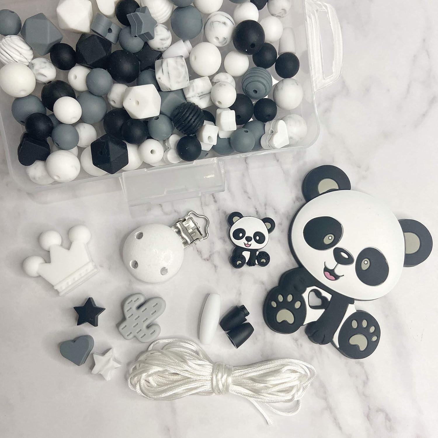 Juego de pandas de cuentas sueltas de silicona, collar de bricolaje, accesorios de joyería