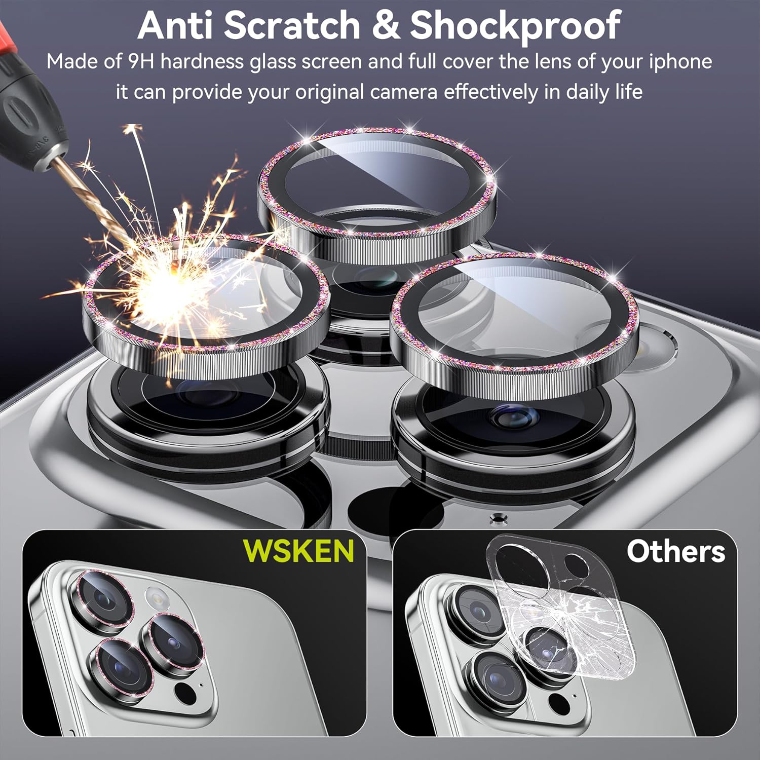 WSKEN Protector de lente de cámara para iPhone 15 ProiPhone 15 Pro Max, mantiene el disparo original Protector de pantalla de cámara de vidrio