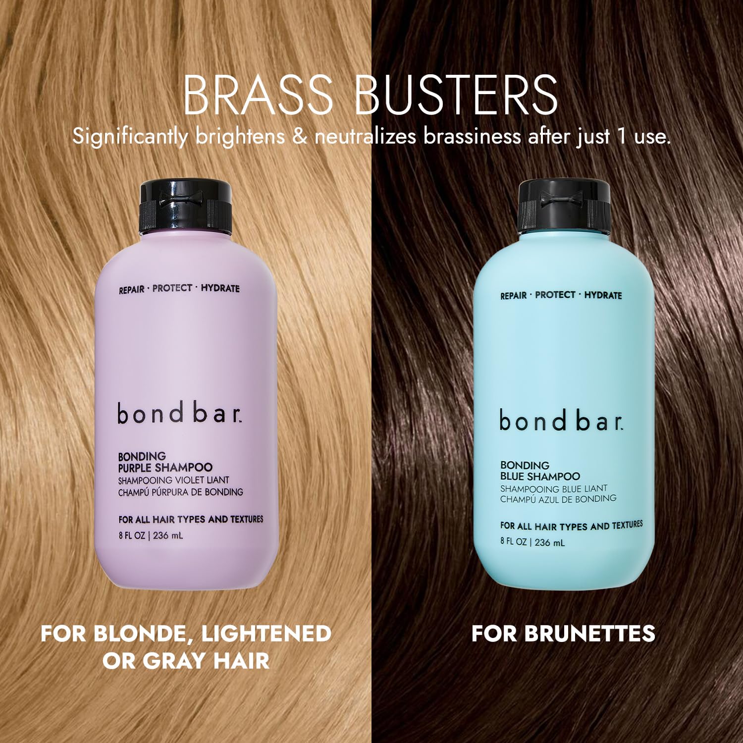 Bonding Blue Champú, Netraliza el cobrizo para morenas, hidratante, libre de crueldad, vegano, sin parabenos, 8 onzas
