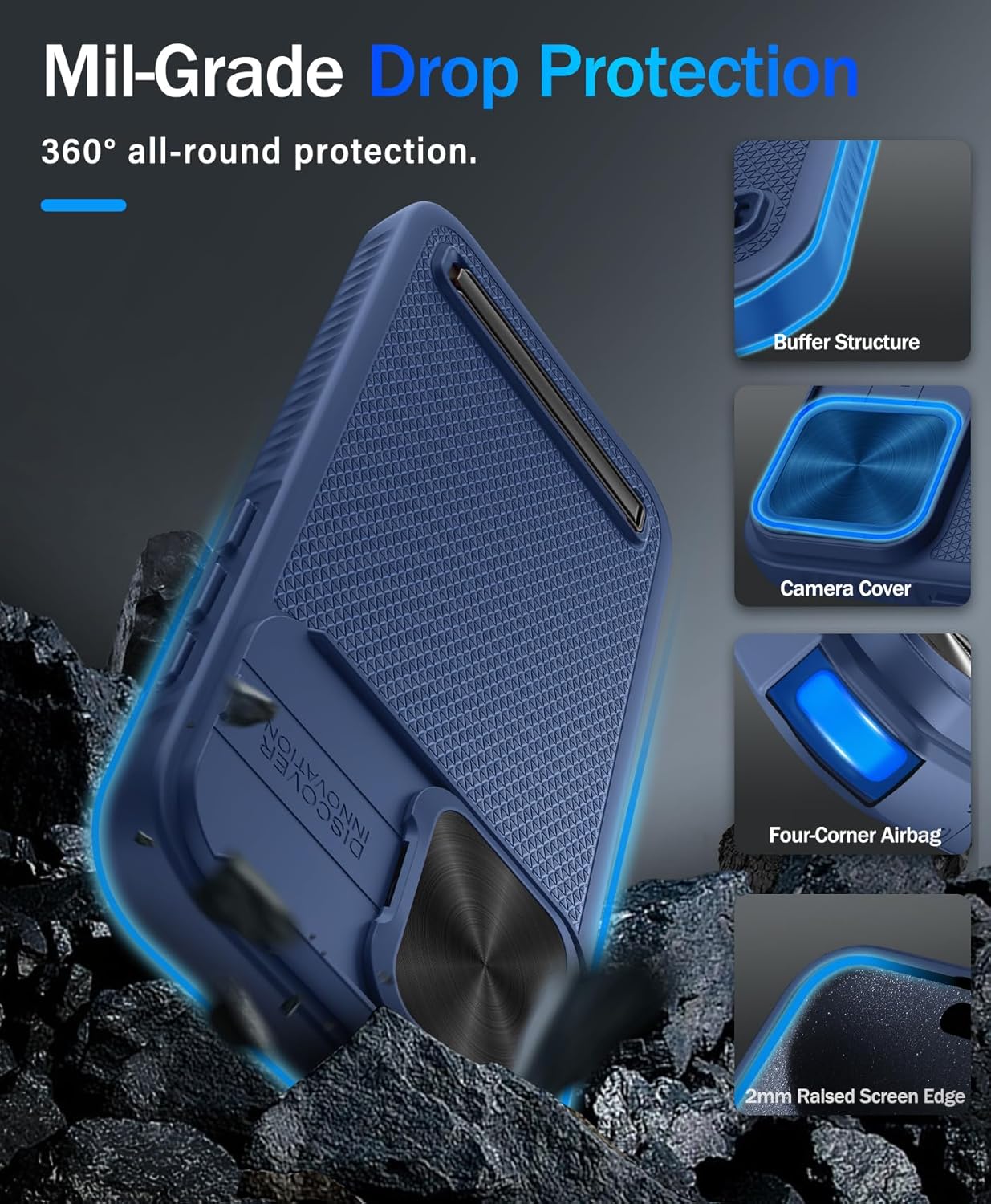 Vihibii Funda magnética fuerte para iPhone 15 Pro Max, compatible con MagSafe, soporte integrado y cubierta de lente deslizante, probada en caídas