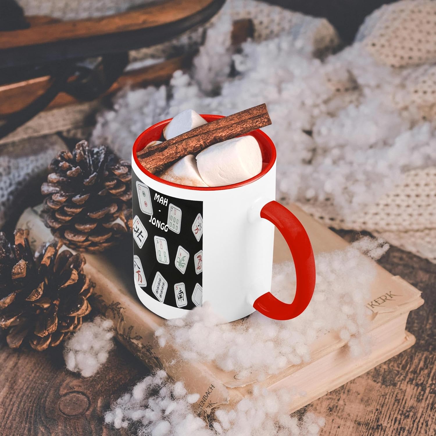 3dRose Mah Jongg Tiles On – Taza de cerámica negra, 11 onzas, rojoblanco