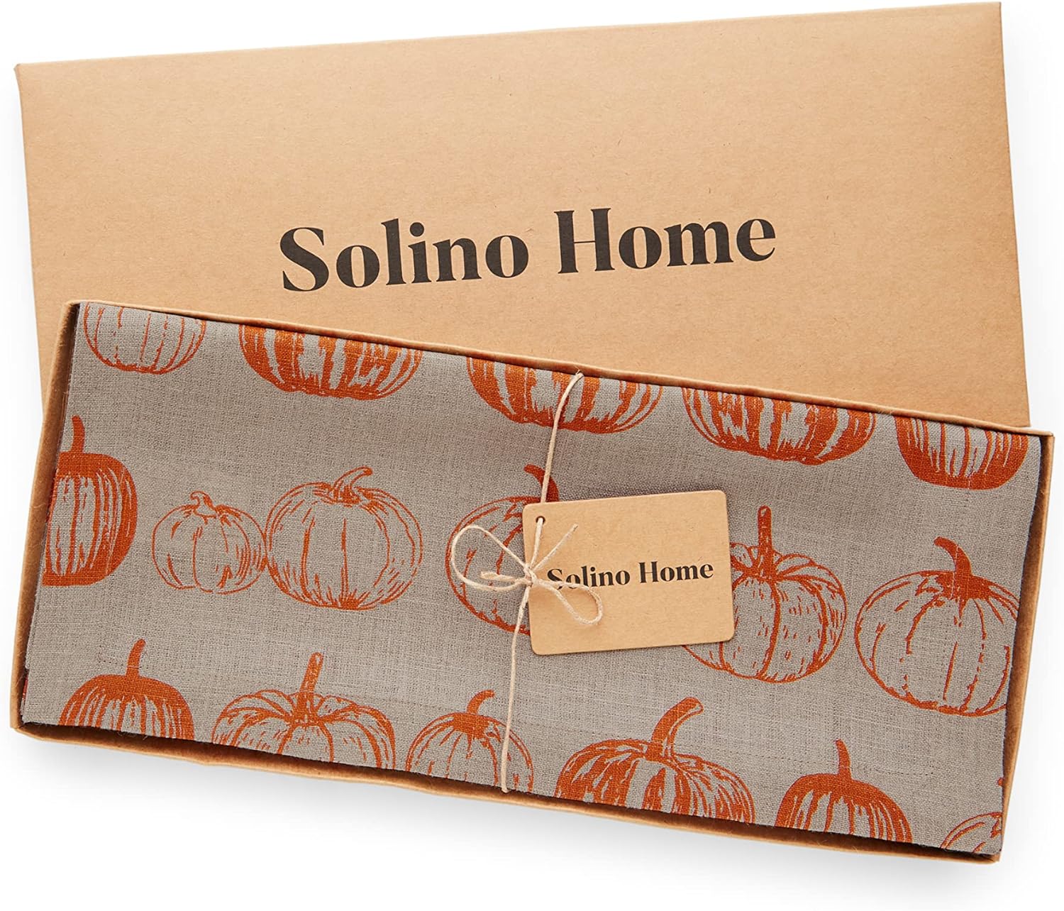 Solino Home Camino de mesa de lino con parche de calabaza, camino de mesa de otoño, Halloween, calabaza, 14 x 36 pulgadas, camino de mesa de lino