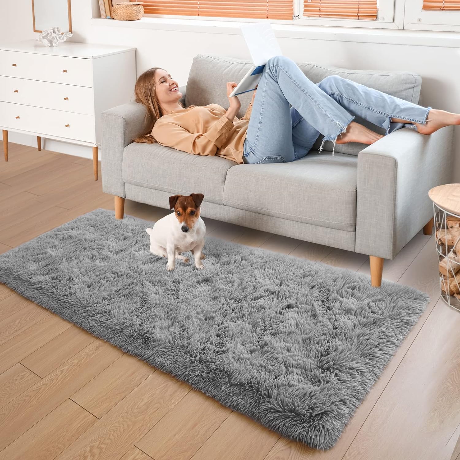 YJ.GWL Alfombras de pasillo esponjosas para dormitorio, sala de estar, alfombra de pelo suave de 2 x 4 pies, alfombra de felpa gris antideslizante