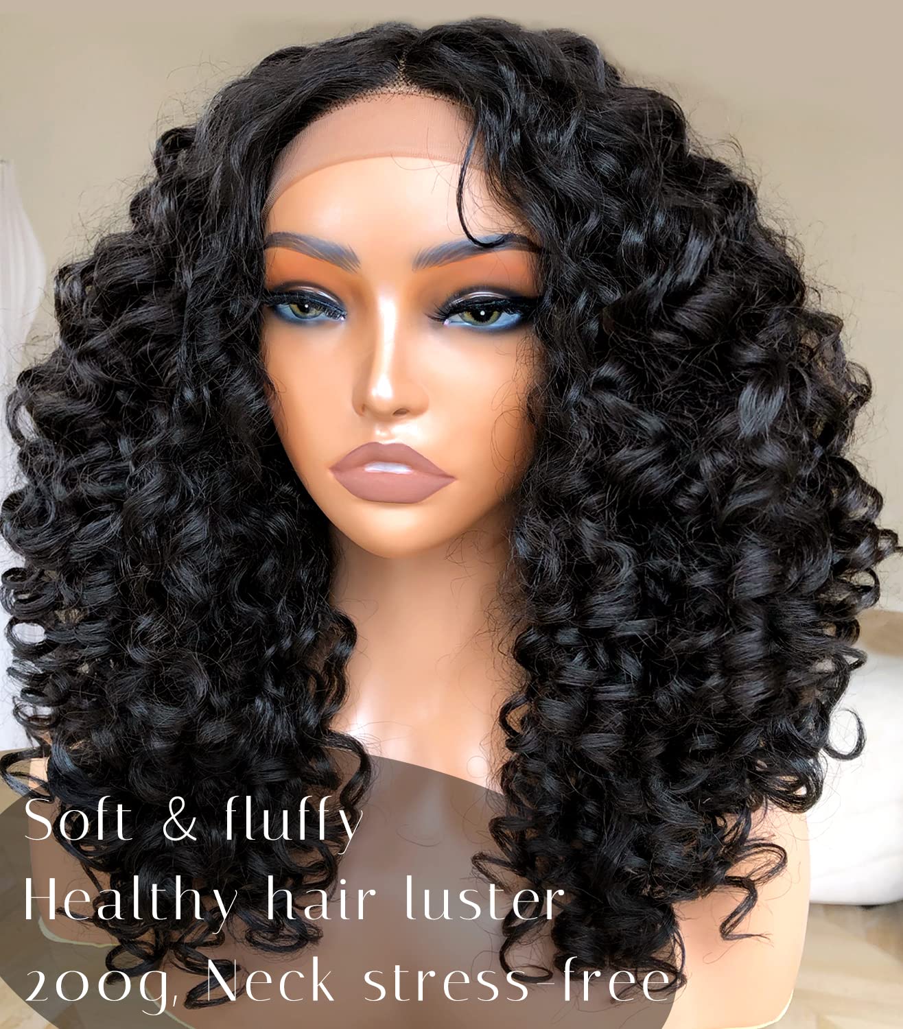 BlackSwern Pelucas rizadas con encaje frontal prearrancadas, pelucas de encaje frontal, pelucas de cabello rizado sintético con encaje frontal,