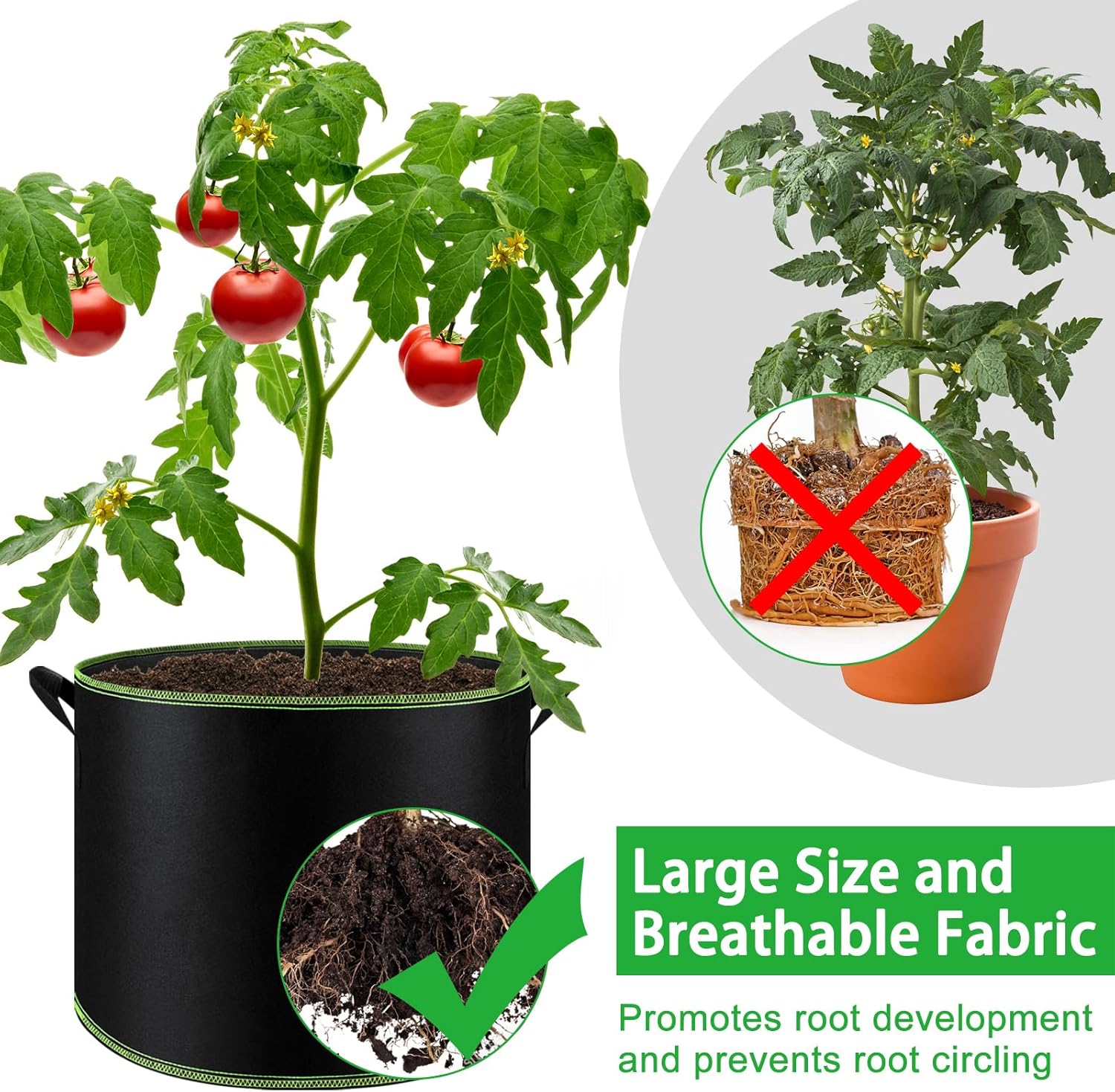 Paquete de 5 bolsas de cultivo de 15 galones, macetas de tela no tejida gruesa con asas para plantas para jardinería, frutas, flores, plantas