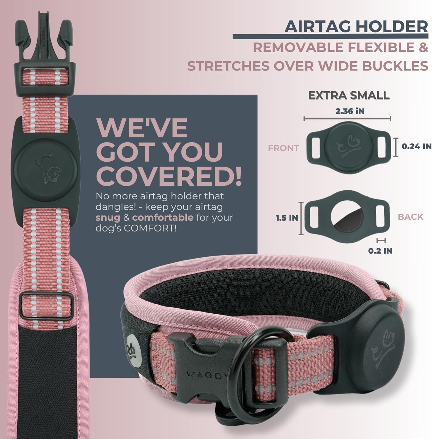 Collar de perro de alta calidad, soporte para Airtag de Apple, ajustable, resistente, reflectante 3M, sin rozaduras, malla de aire ultra suave,