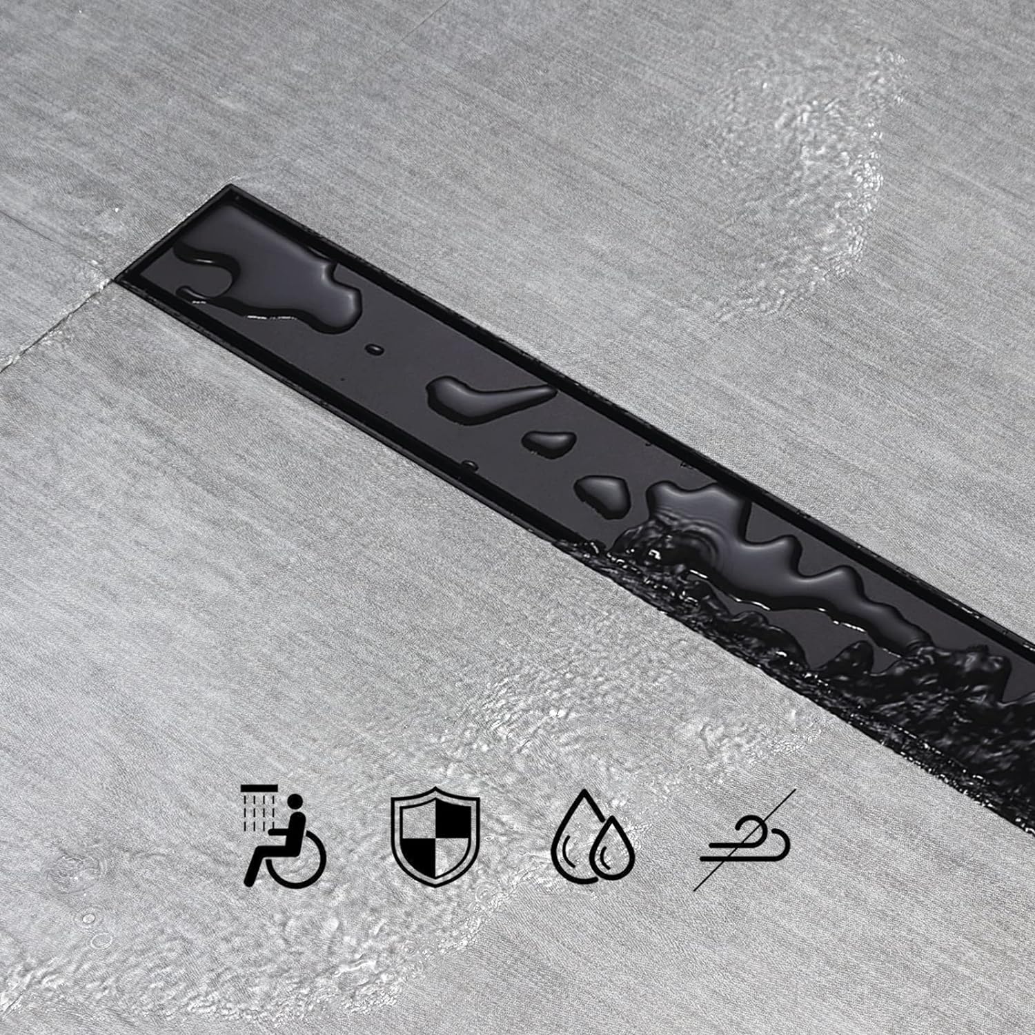 SaniteModar Desagüe de ducha lineal, drenaje de ducha negro de 36 pulgadas con inserto plano y de azulejos 2 en 1, panel 2 en 1, acero inoxidable
