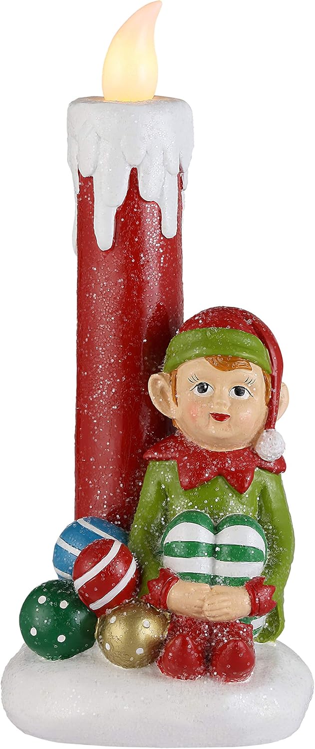 Mr. Christmas Decoración navideña nostálgica de elfo de vela, verde