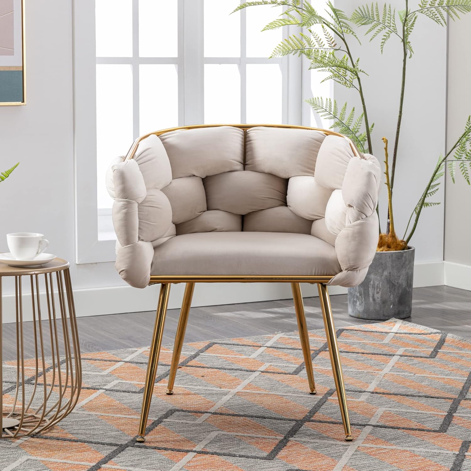 Silla decorativa de lujo hecha a mano con patas doradas, moderno sillón de terciopelo para sala de estar y dormitorio, taburete de tocador, silla de