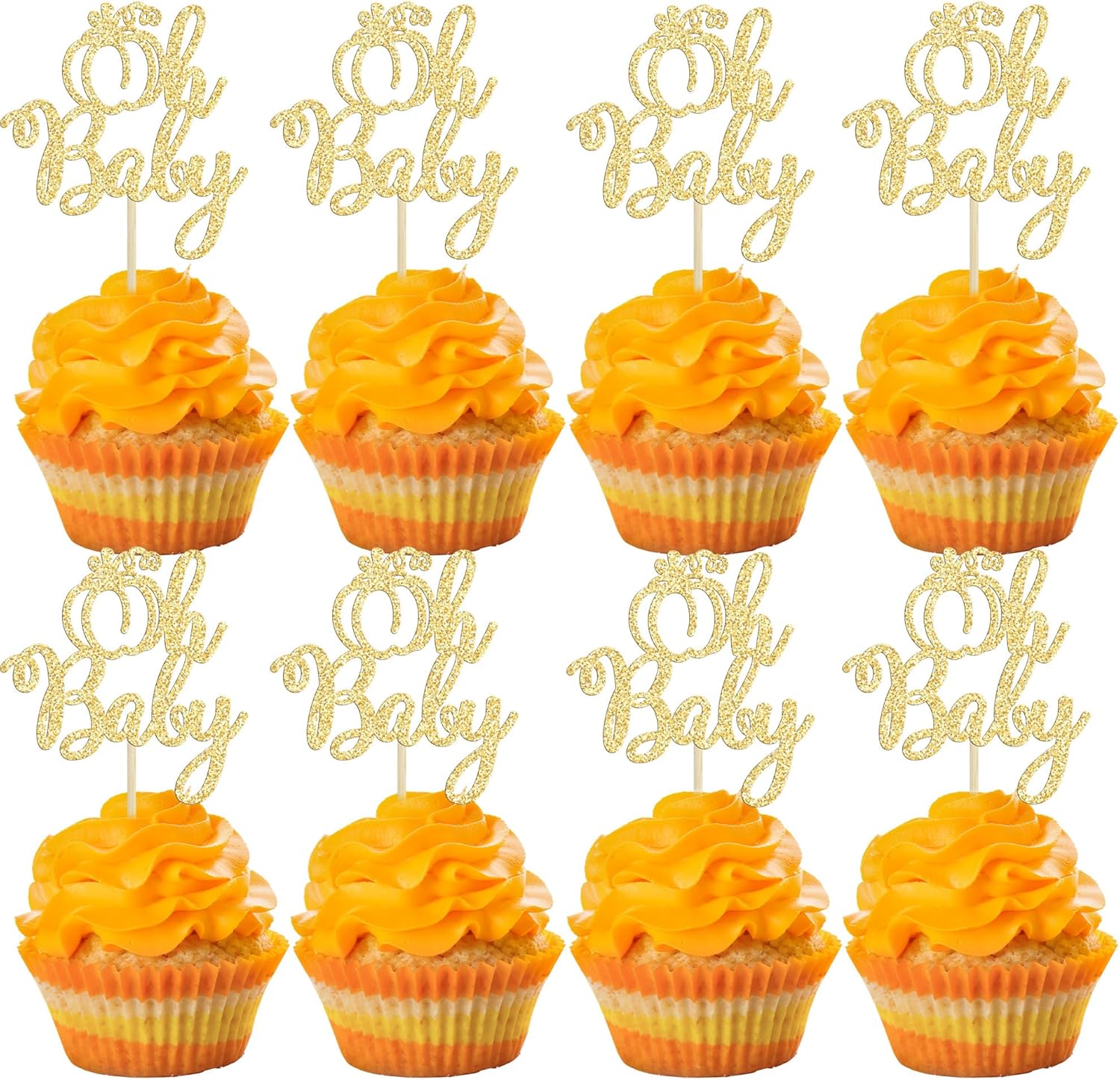 24 piezas de calabaza Oh Baby Cupcake Toppers con purpurina temática de otoño selecciones de cupcakes de calabaza para baby shower, decoración de