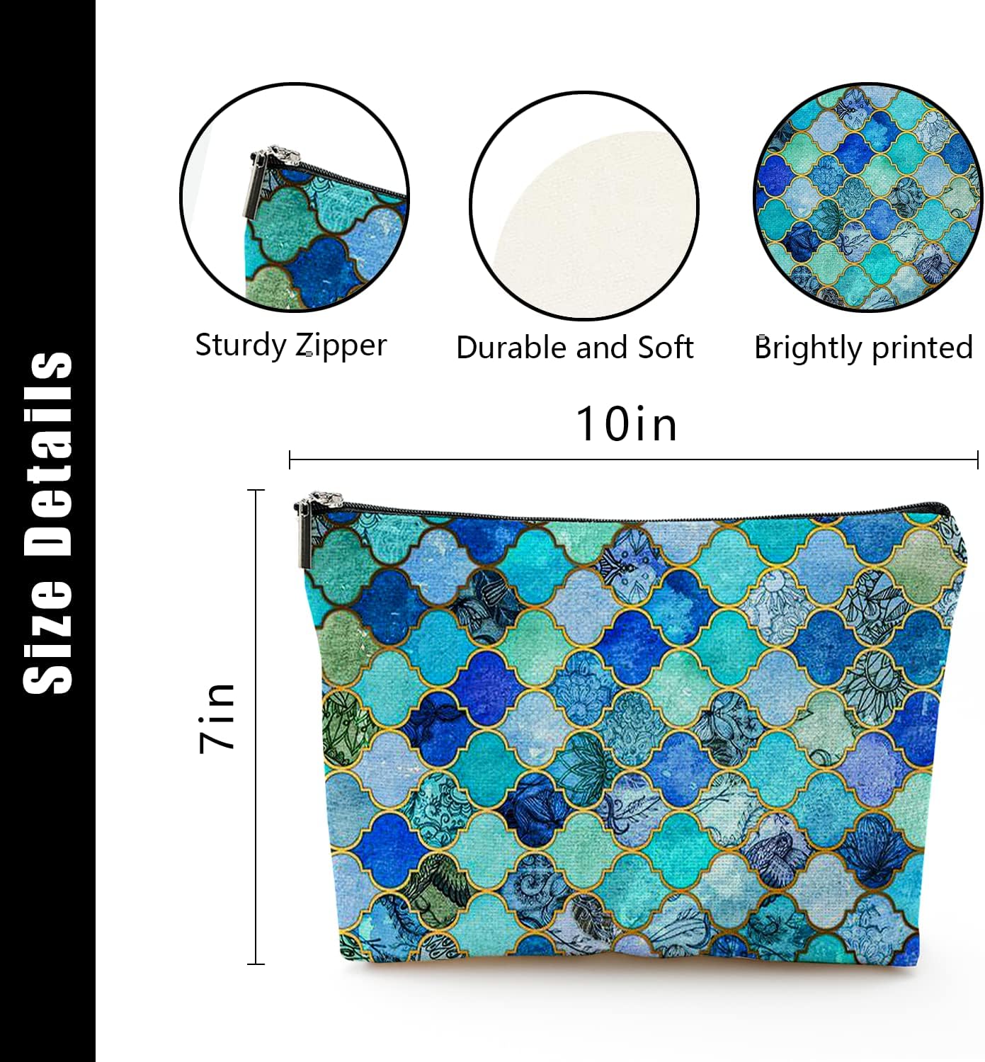 Bolsa de maquillaje para mujer, bolsa de maquillaje grande, bolsa de cosméticos de viaje, bolsa con cremallera, bolsas de aseo de 7 x 10 pulgadas,