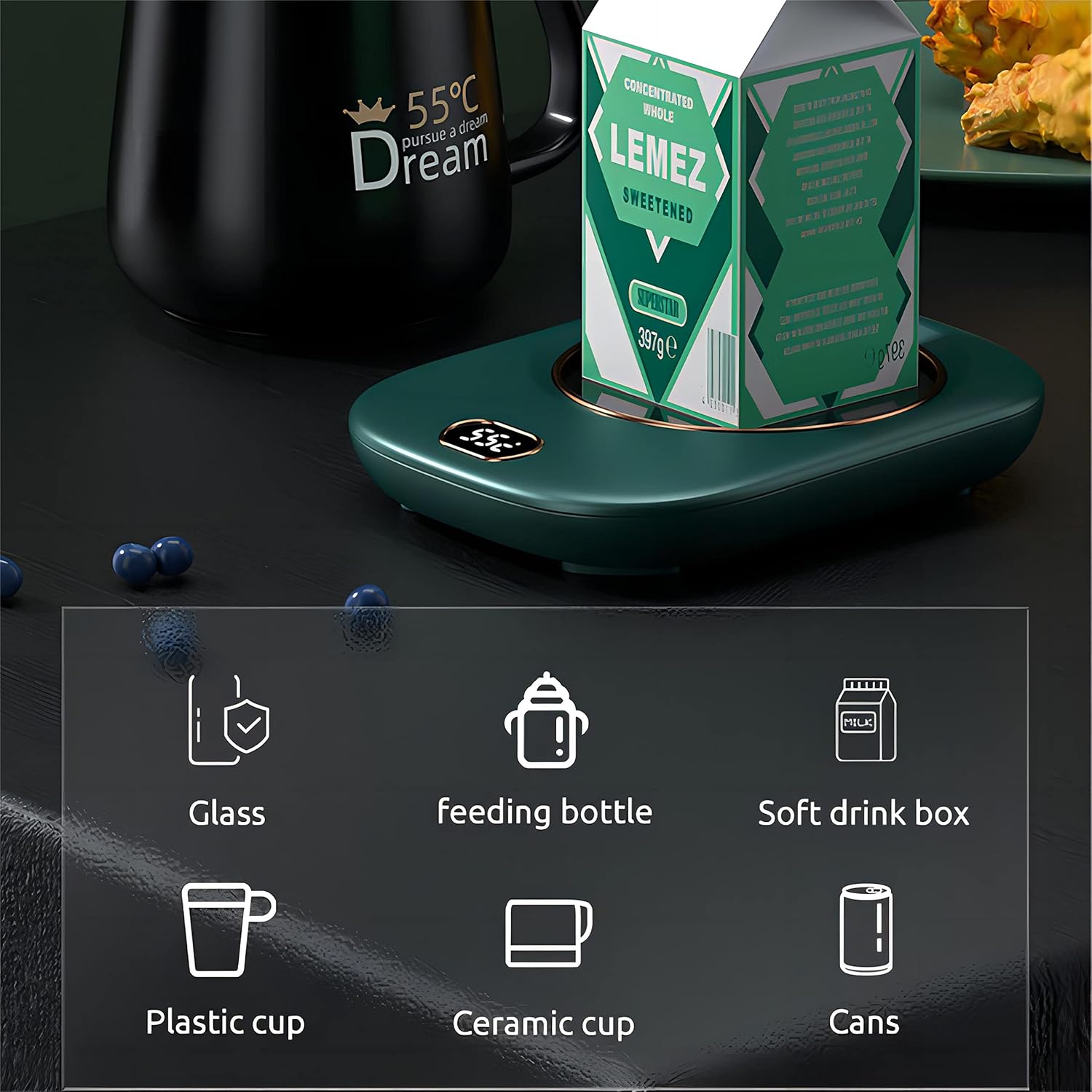 Calentador de café para escritorio, calentador de tazas, calentador de velas con cable de alimentación USB, 3 ajustes de temperatura de 4555149.0 F,