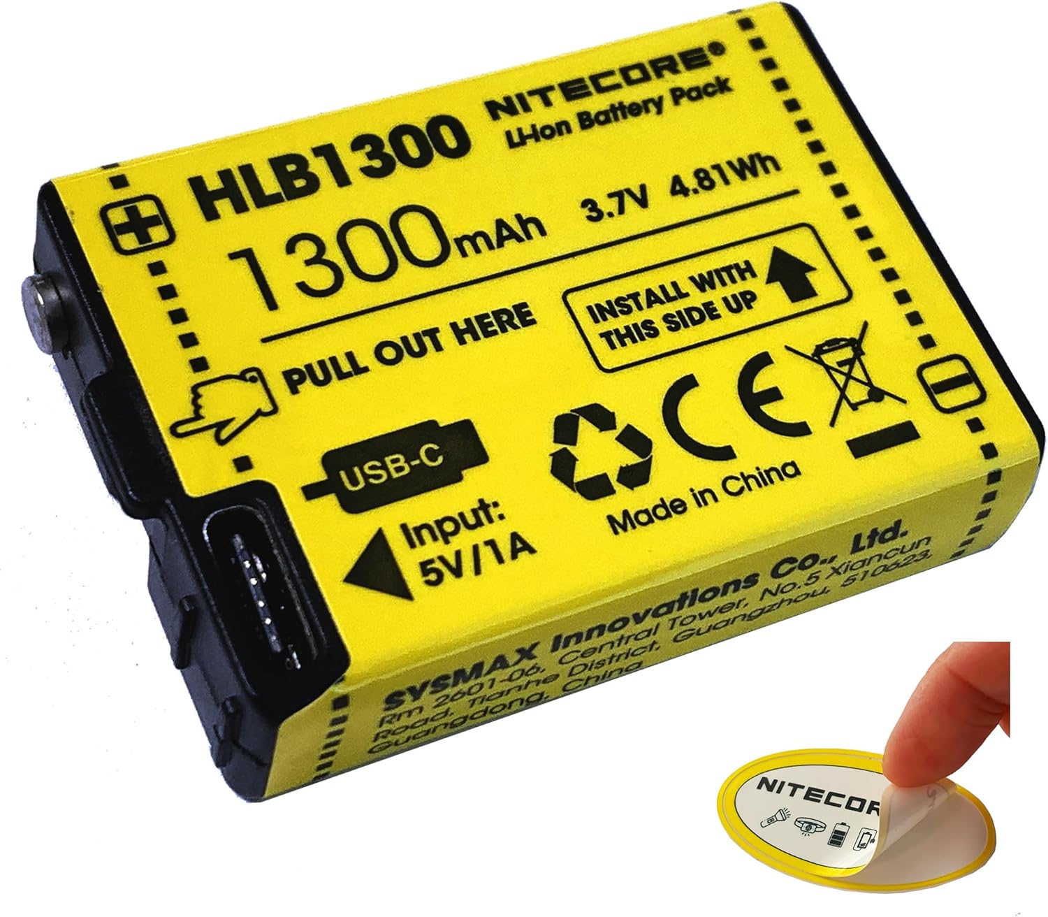 Nitecore HLB1300 Paquete de batería recargable USB-C para faros UT27, HA13 y calcomanía de linterna de burbujas
