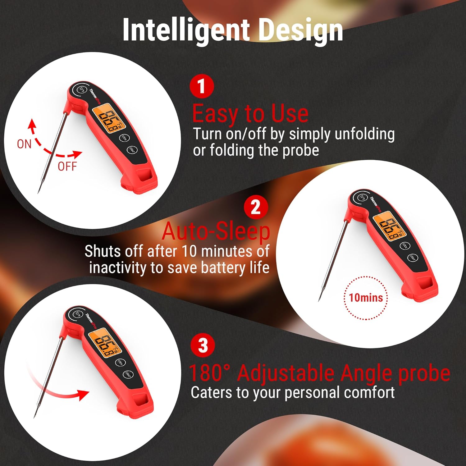 ThermoPro TP605 Termómetro de carne de lectura instantánea para cocinar, termómetro digital impermeable para alimentos con gran pantalla LCD