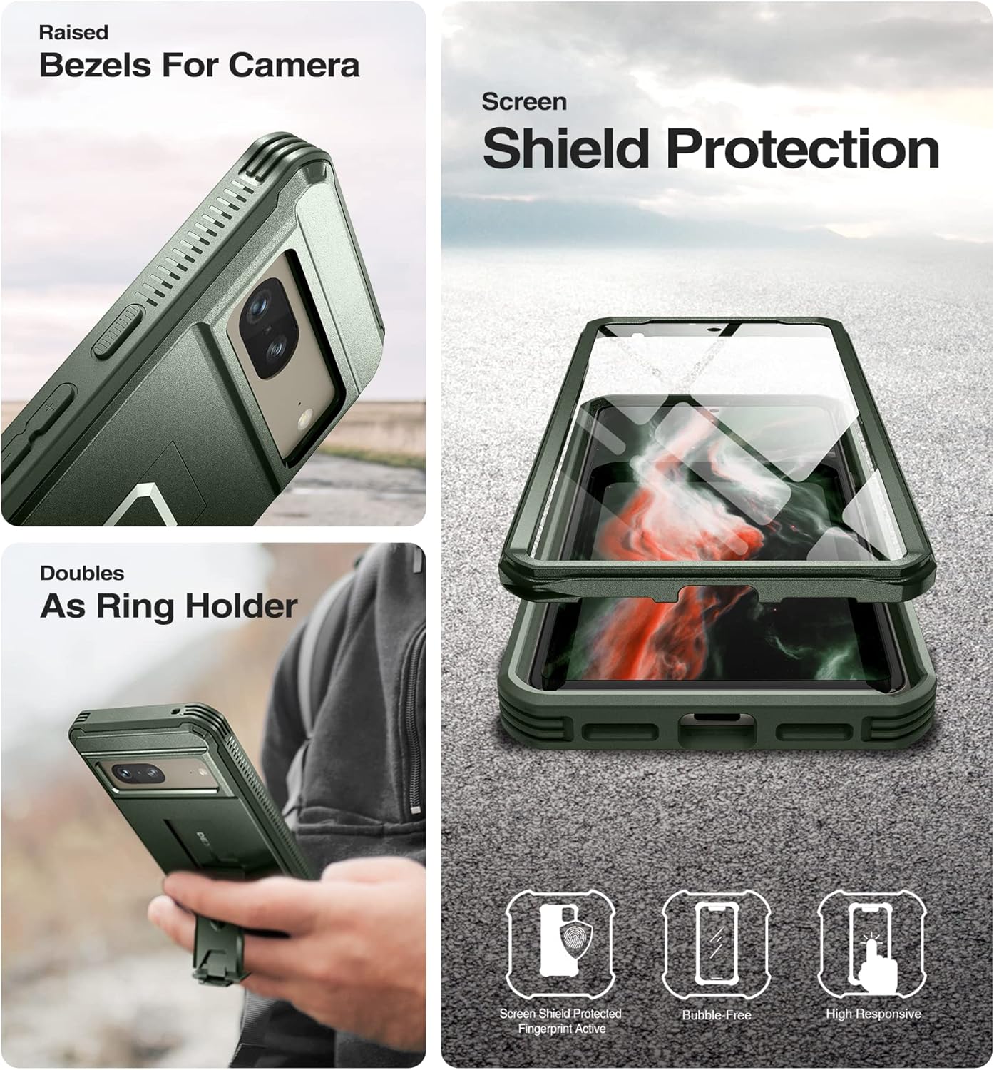 Dexnor Funda de cuerpo completo para Google Pixel 7, protector de pantalla y soporte integrados resistente protección de grado militar a prueba de