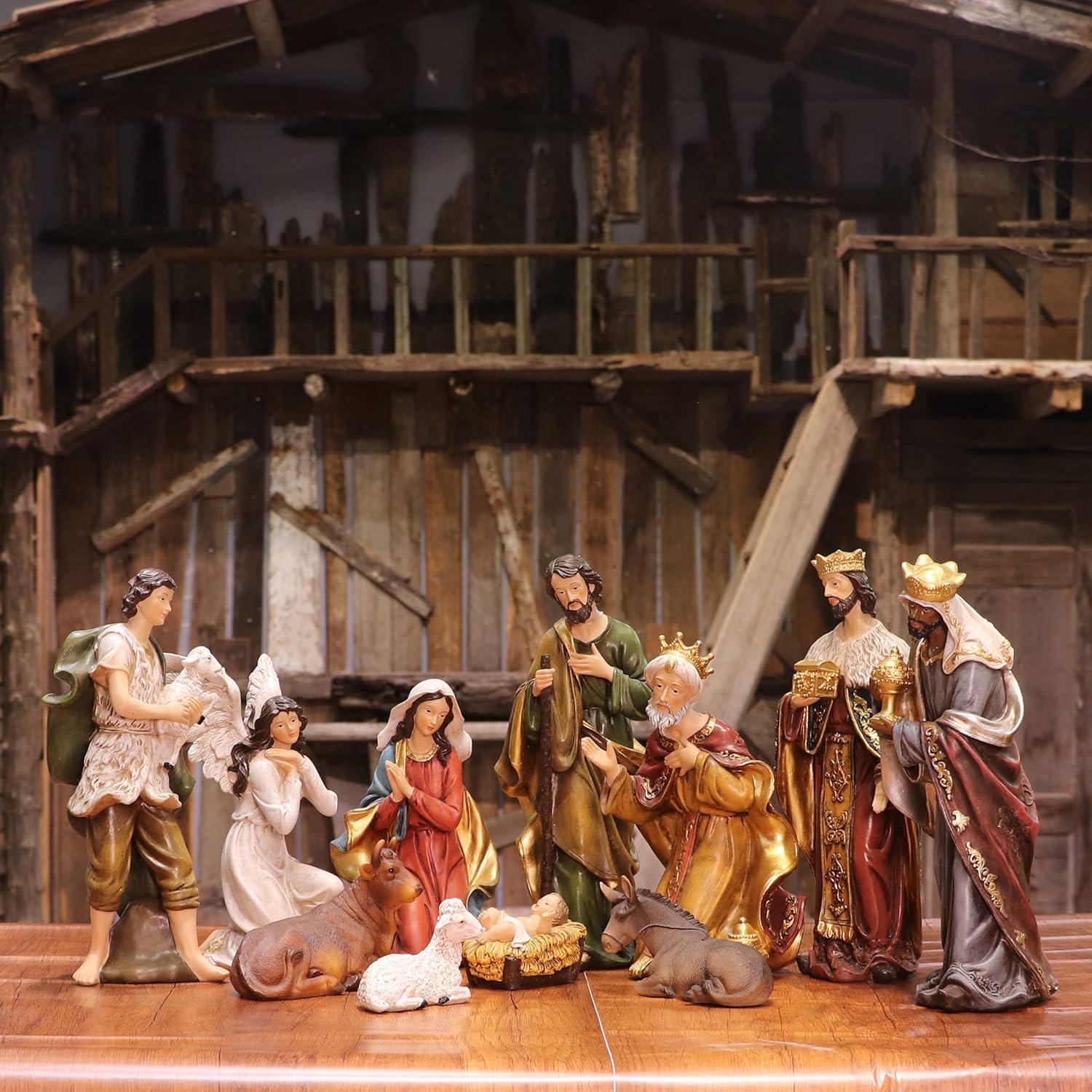Zayton Nativity Set de Navidad para interiores, 11 piezas de 8 pulgadas, estatua de escena de Jesús, pesebre, adorno para cuna, regalo de Navidad,